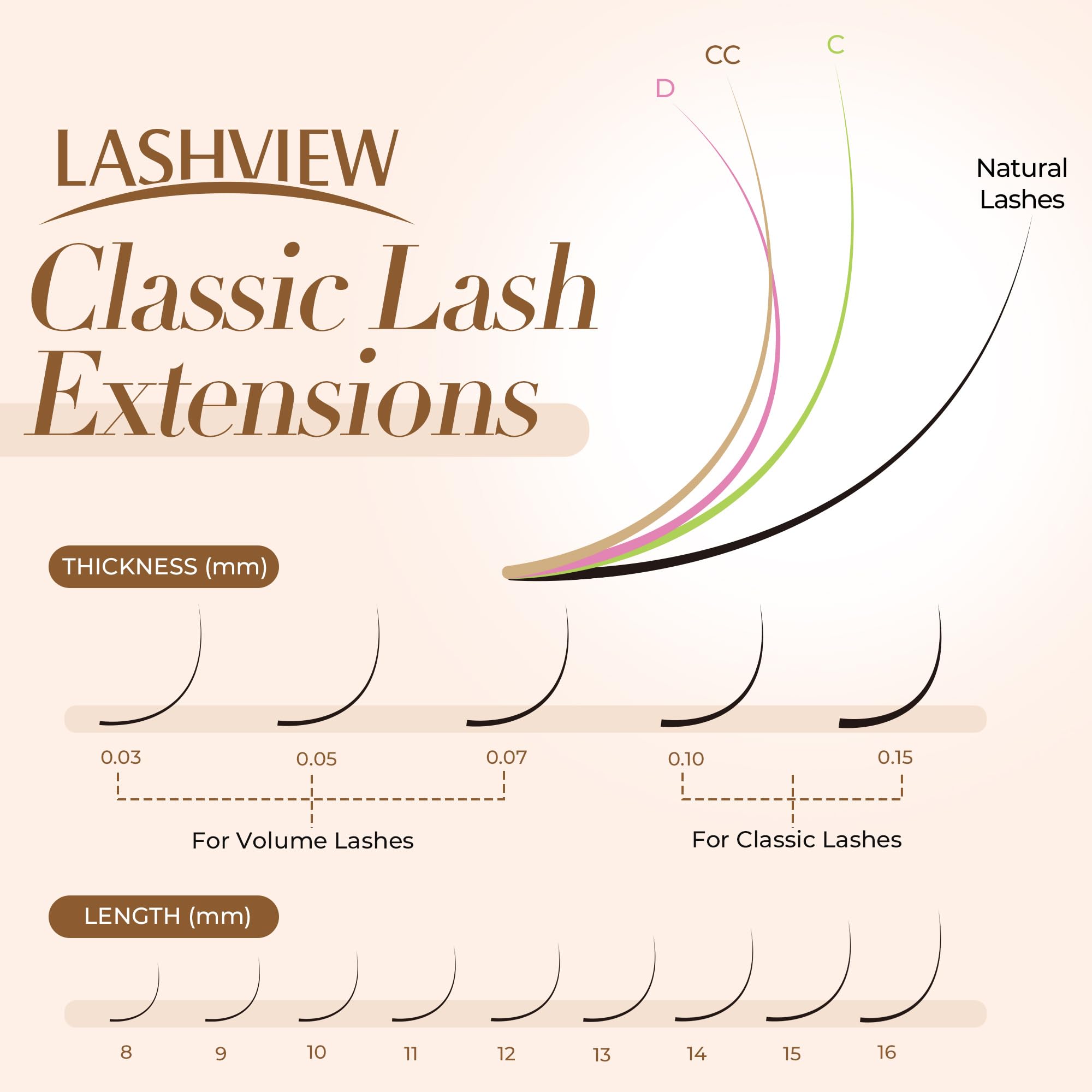 LASHVIEW Professional Brown Eyelash Extensions - 0.05 D Curl 8-16mm Mixed Length Classic Lashes for Volume & Natural Look | Salon Quality Lash Trays | Perfect for Bridal, Party & Everyday Makeup (Dark Brown)