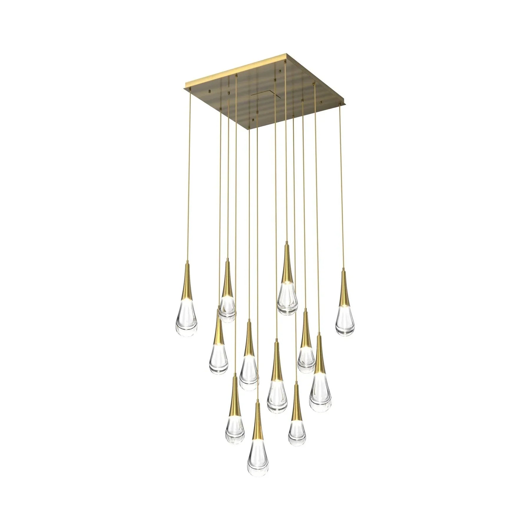 Modern Square LED Chandelier with Water Drop Crystals - Elegant Ceiling Light Fixture for Dining Room, Living Room, Bedroom or Entryway