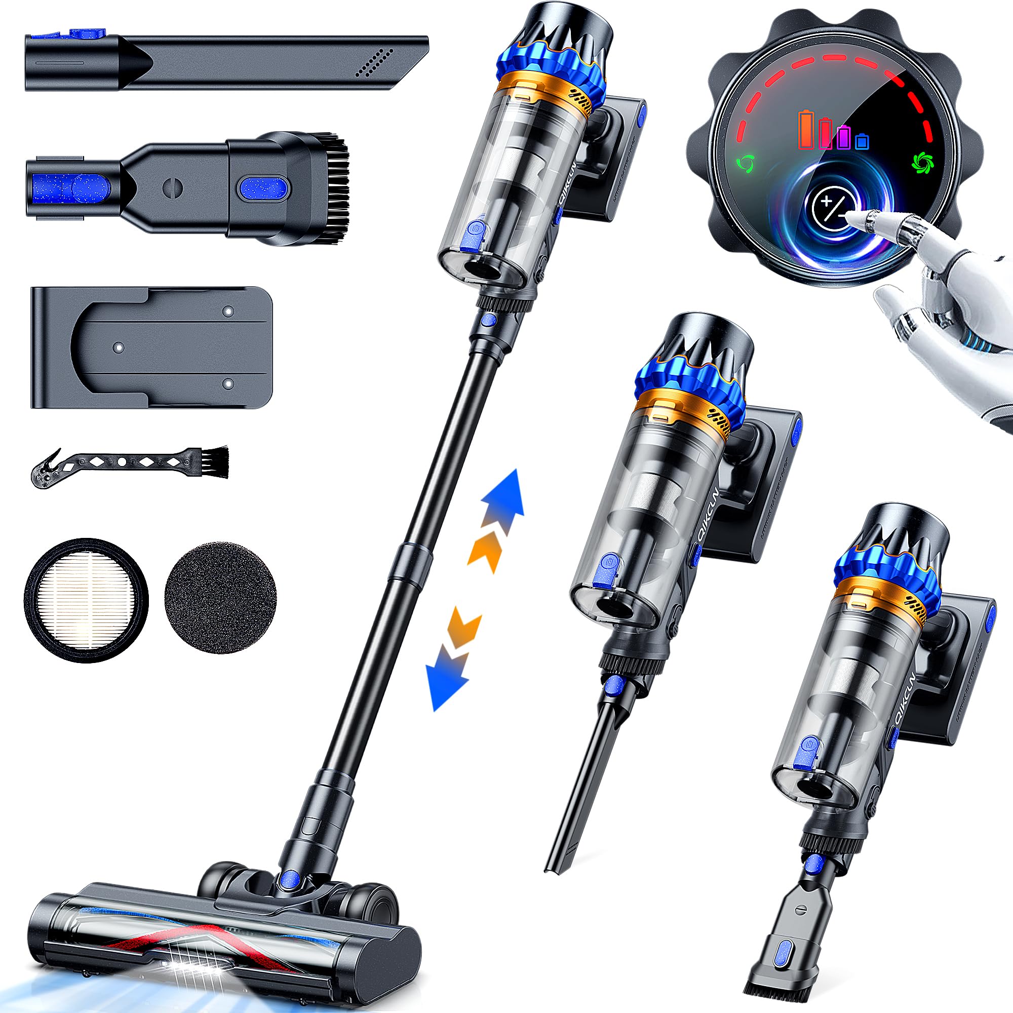 450W 45Kpa Cordless Vacuum Cleaner - Powerful Lightweight Stick Vacuum with LED Headlights, Brushless Motor & 45 Min Runtime - Ideal for Home, Pet Hair, Carpet & Hardwood Floors Cleaning