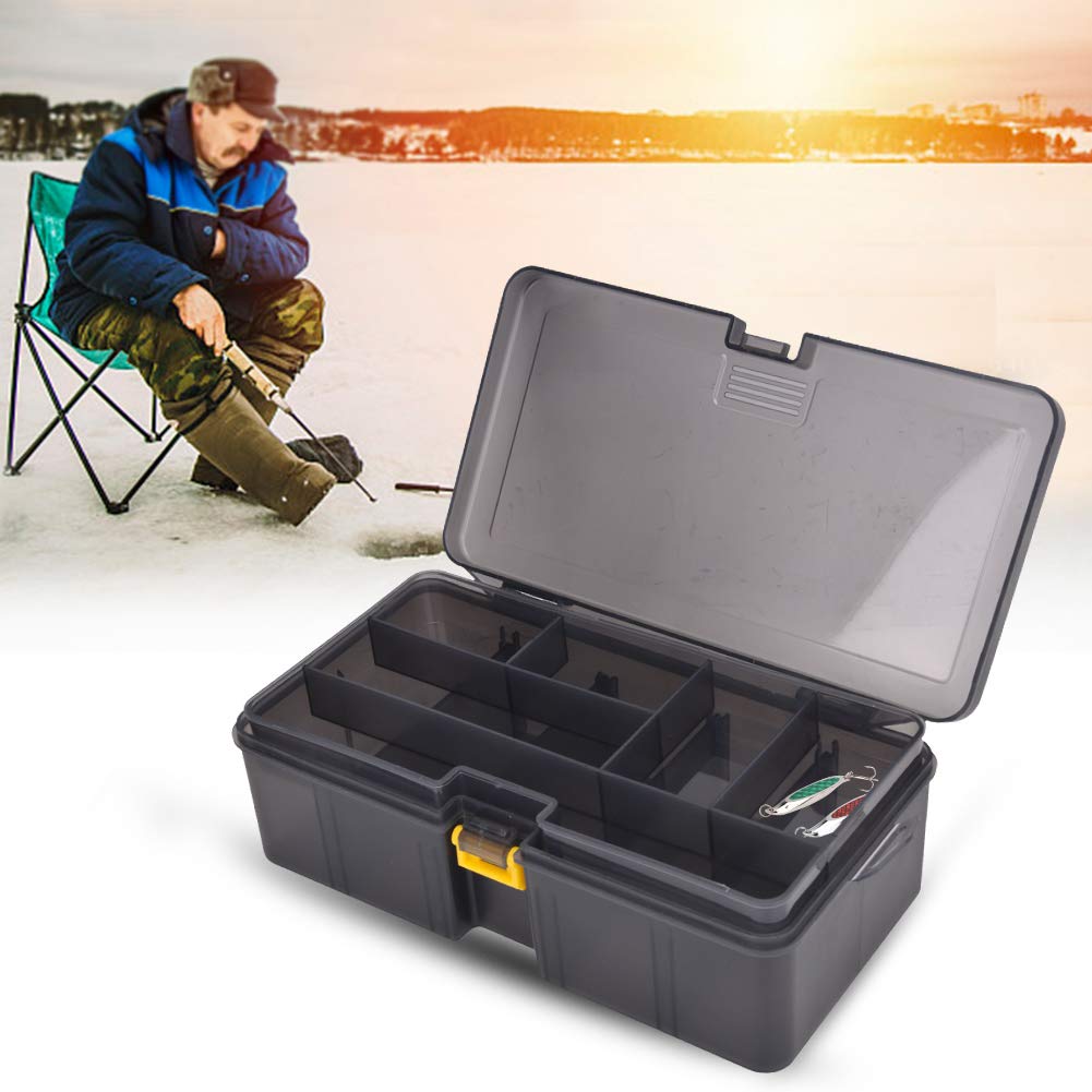 BORDSTRACT Double-Layer Plastic Fishing Tackle Box - Waterproof Black Lure Storage Case for Hooks, Baits, Jigs & Sinkers - Perfect for Freshwater & Saltwater Fishing Trips
