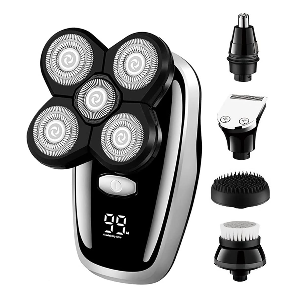 5-in-1 Electric Razor for Men - Rechargeable Wet/Dry Rotary Shaver with Beard Trimmer & Body Groomer | Bald Head & Full Body Shaving Kit for Home & Travel Use
