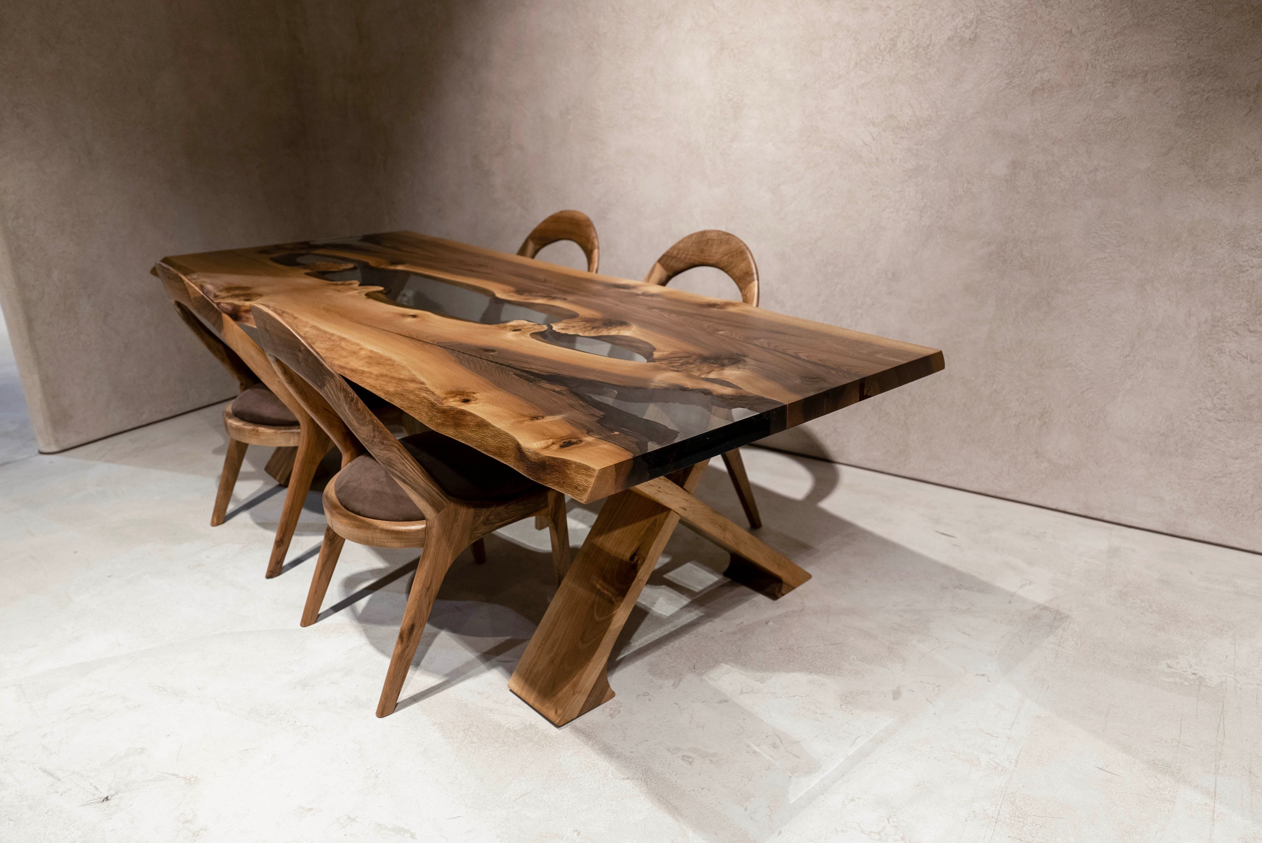 Handmade Live Edge Walnut Wood Epoxy Resin River Dining Table - Rustic Modern Farmhouse Style for Dining Room, Kitchen, or Office Conference Table