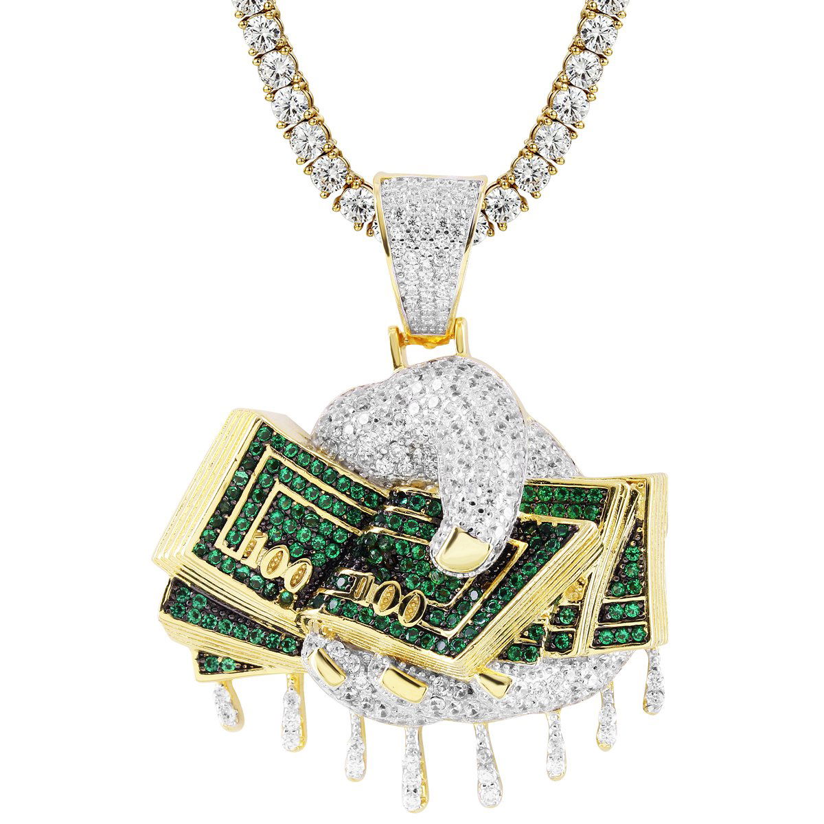 Men's Dollar Bill Grind Dripping Pendant Necklace - Hip Hop Money Jewelry for Men, Streetwear Accessories - Perfect for Rappers, DJs & Urban Fashion Lovers