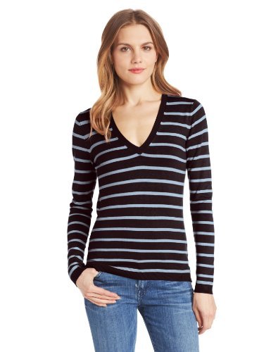 525 America Women's Stripe Deep V Neck Sweater - Soft Casual Long Sleeve Pullover for Fall & Winter | Perfect for Office, Date Night and Weekend Outfits