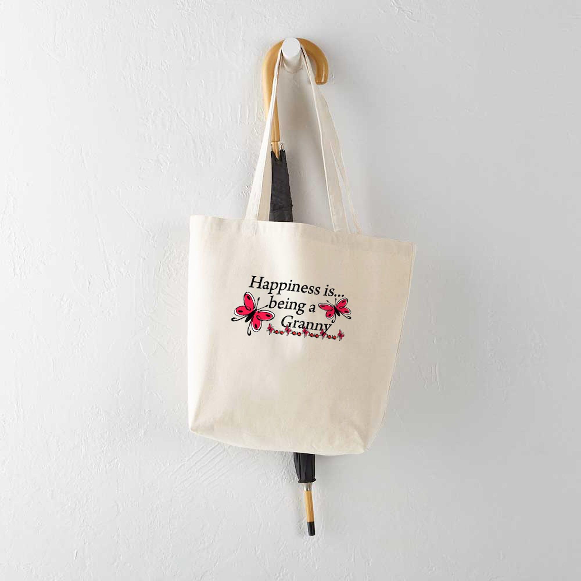 Butterfly 'Being A Granny' Natural Canvas Tote Bag - Reusable Eco-Friendly Shopping Bag for Groceries, Beach & Grandma Gifts