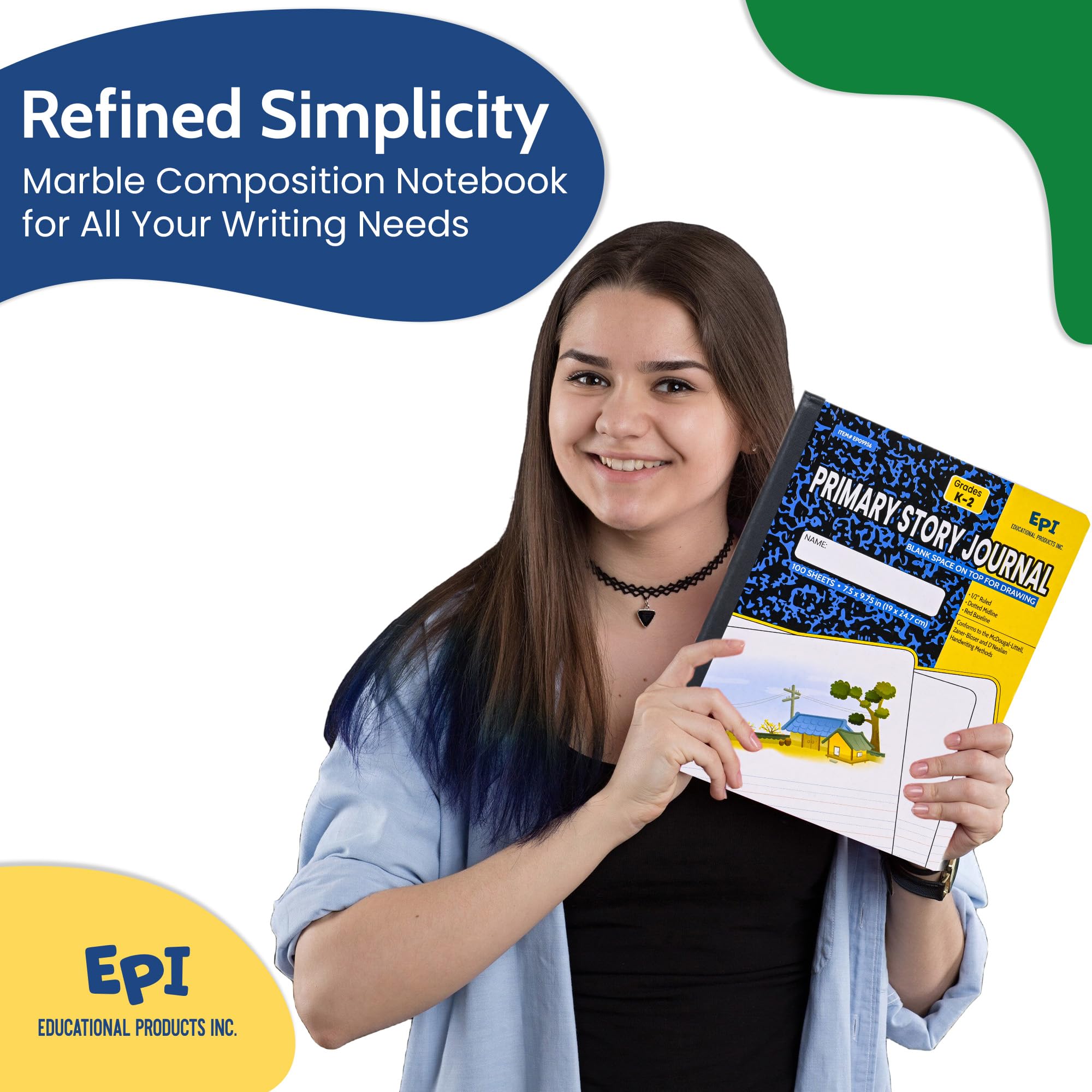 Premium EPI Marble Hardcover Primary Ruled Composition Notebook - 200 Pages (100 Sheets), 9.75