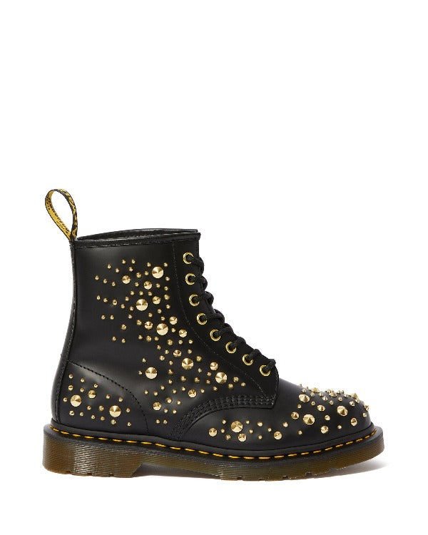 Dr. Martens 1460 Midas Black Smooth Studded Leather Lace-Up Boots for Men & Women - Punk Fashion, Street Style & Everyday Wear