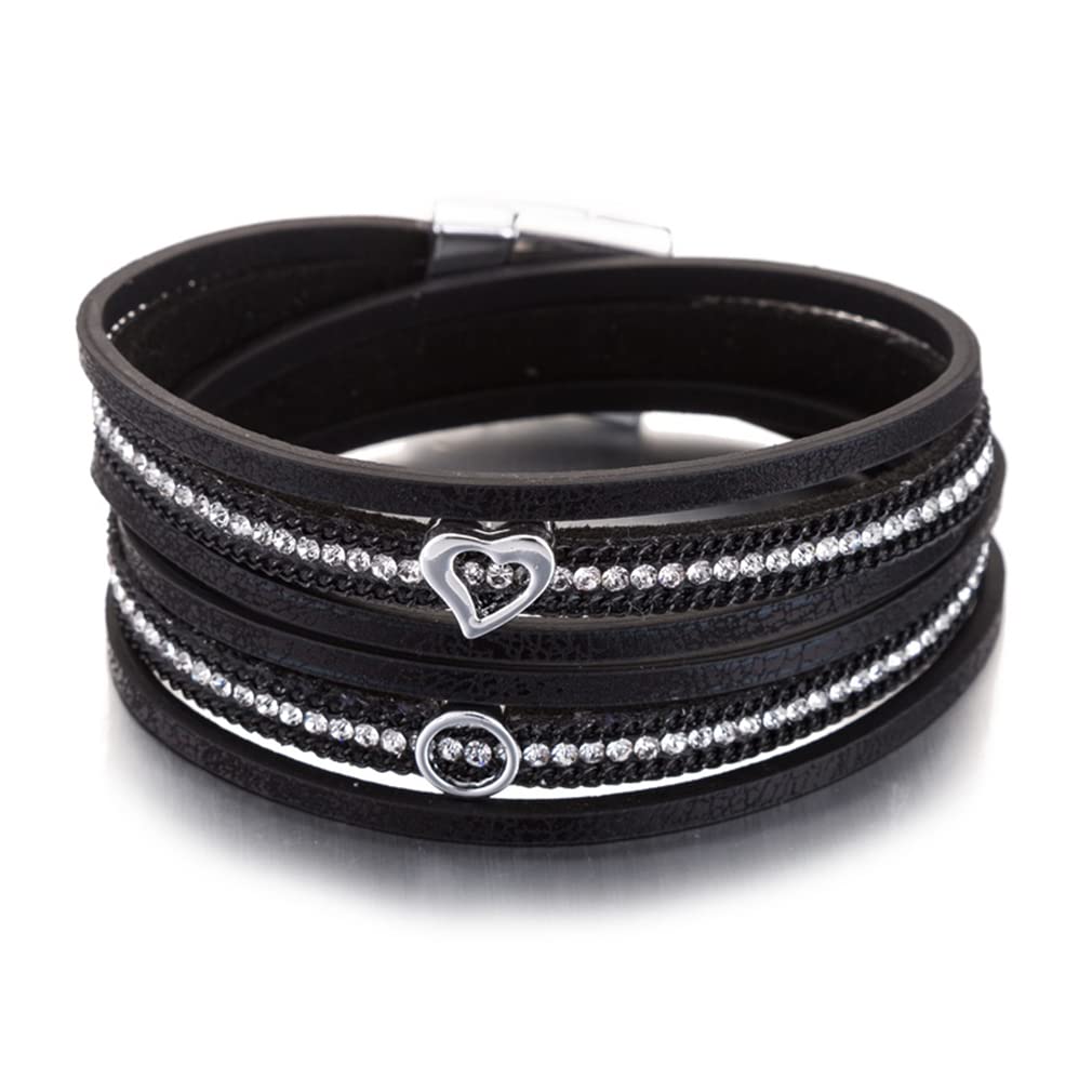 Sunrise100 Magnetic Leather Bracelet Set - Bohemian Handmade Gem Rhinestone Wrap Bangle Jewelry for Women | Perfect for Parties, Weddings & Gifts