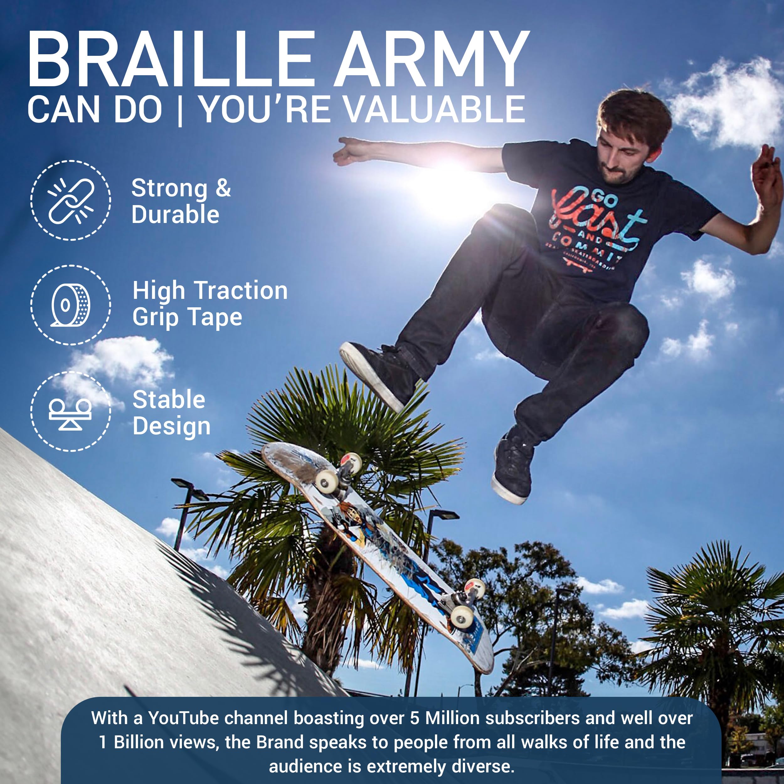 Braille Complete Skateboard for Adults & Teens - 31.5