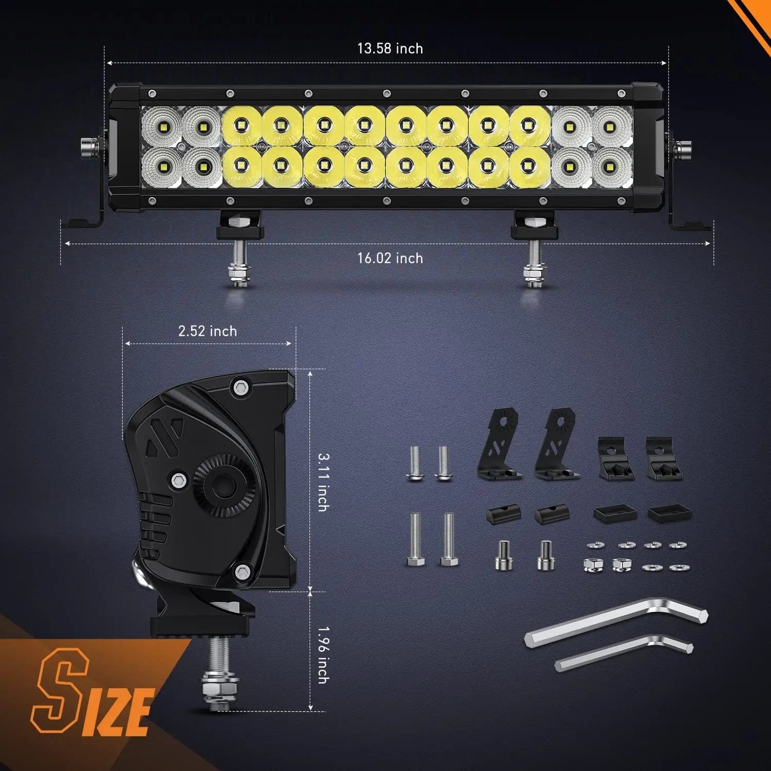 13.5 Inch 120W 14400LM LED Light Bar with Double Row Osram P8 5W Chips - Spot & Flood Combo for Off-Road Trucks, ATVs, UTVs, and Marine Boating