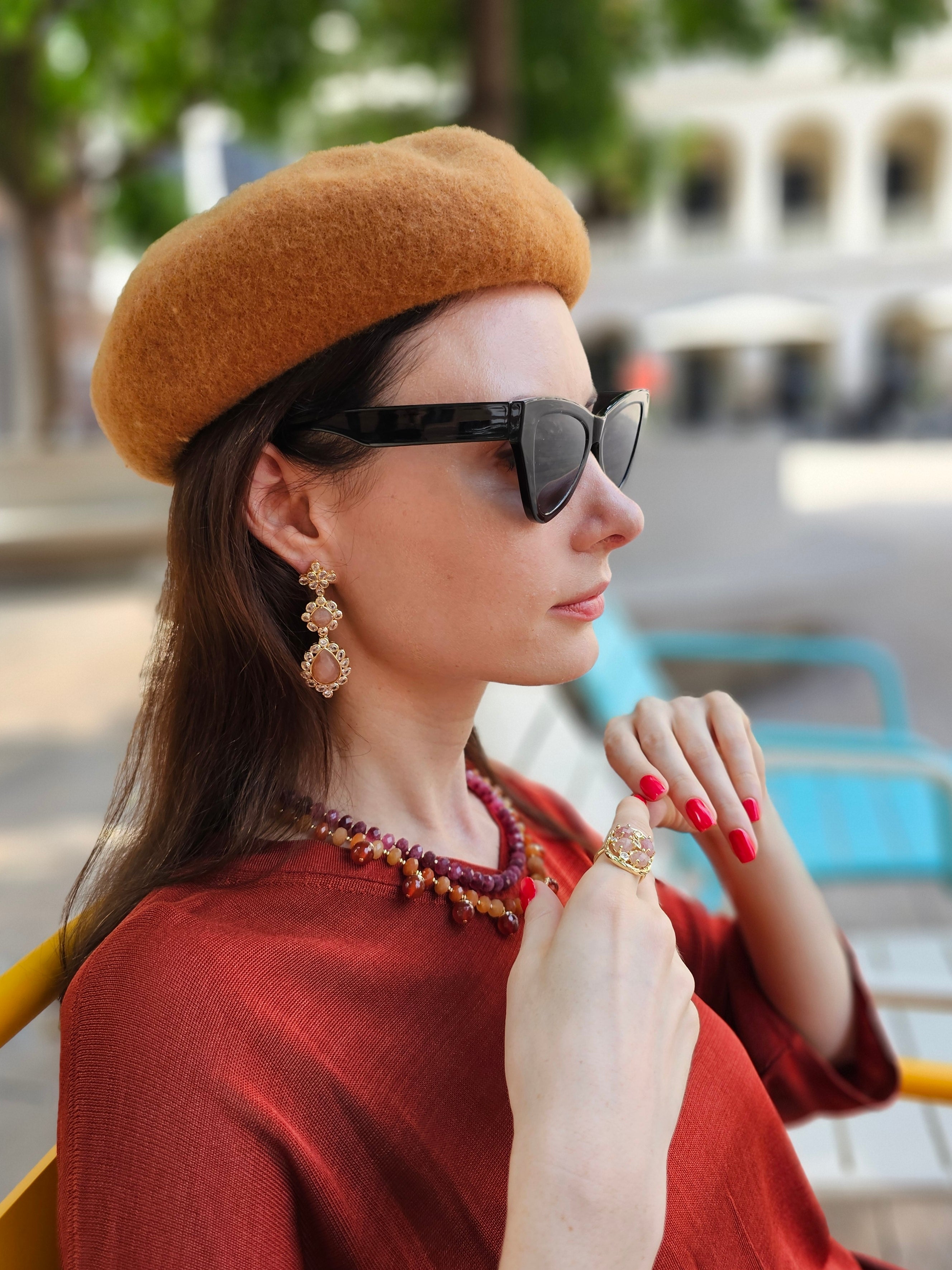 Orange Sunstone Statement Earrings NE012 - Elegant Boho Jewelry for Women, Perfect for Parties, Weddings & Special Occasions