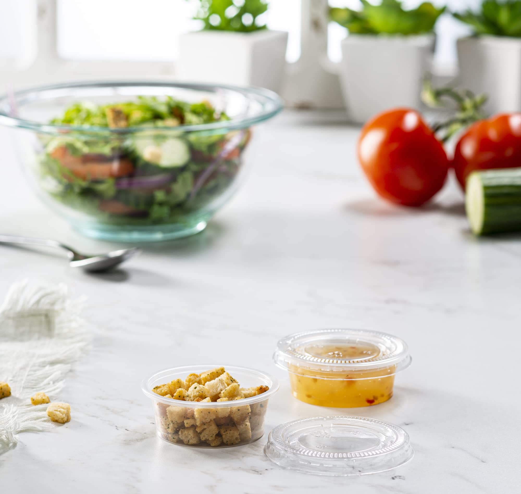 1.5 oz (200 Sets) Clear Disposable Plastic Portion Cups with Lids - Mini Containers for Portion Control, Jello Shots, Meal Prep, Sauces, Slime & Crafts | Perfect for Parties, Catering & Food Storage