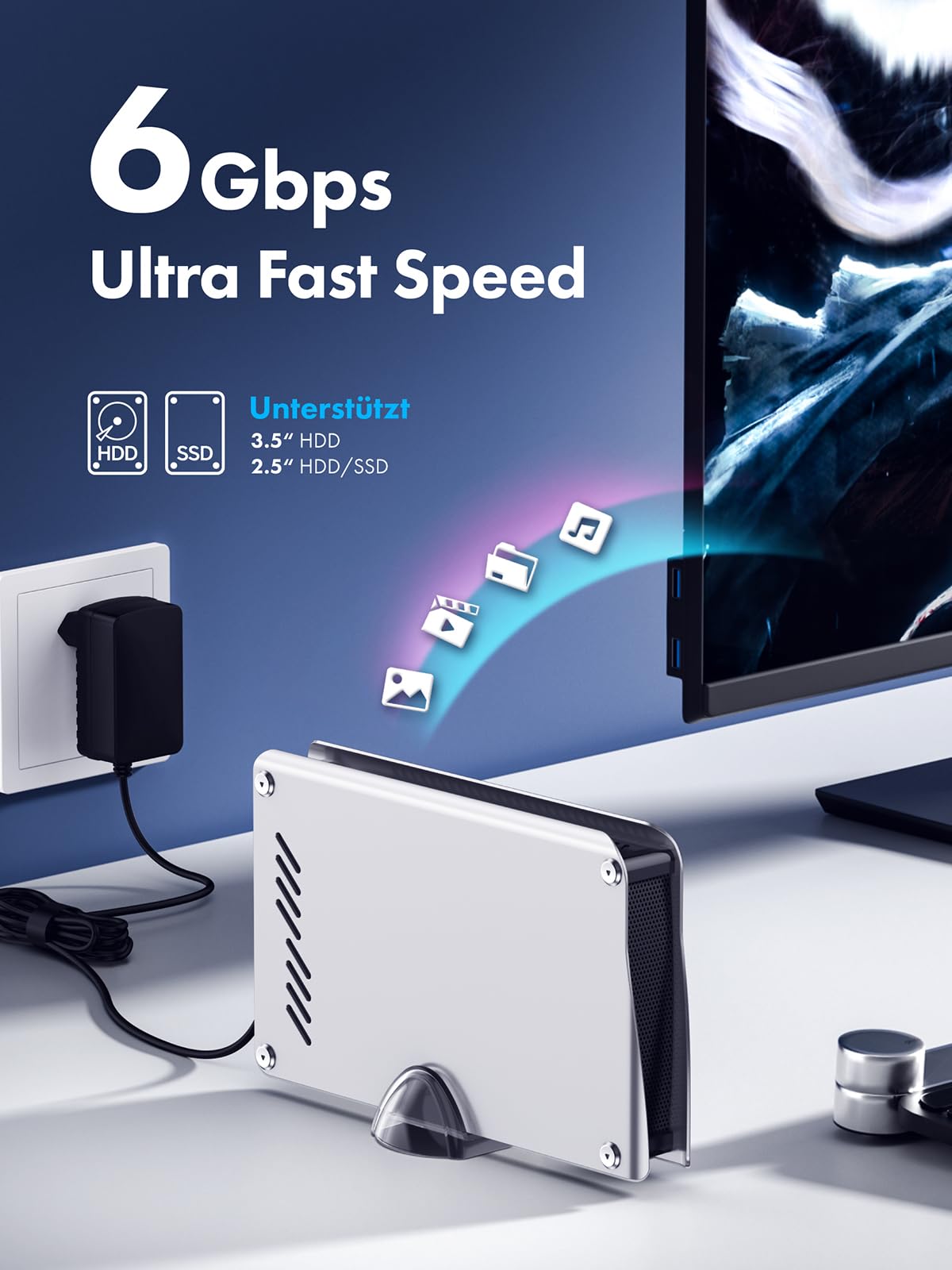 GRAUGEAR 8TB External Hard Drive for PS5 & PS5 Slim - Aluminum USB-C HDD with Fast Data Transfer - Preformatted for PS5/PS4 - Perfect for Gaming, Storage & Backup (Great for Console Gamers & Multimedia Enthusiasts)