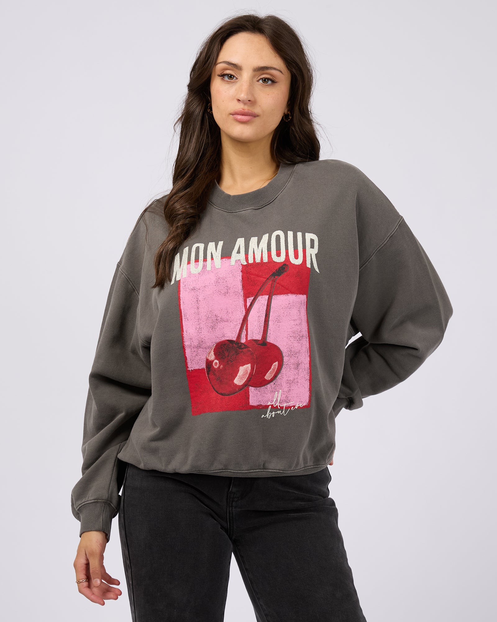 All About Eve Mon Amour Slouch Crew Charcoal Sweater - Cozy Oversized Pullover for Women | Perfect for Casual Outfits, Lounge Wear & Fall Fashion