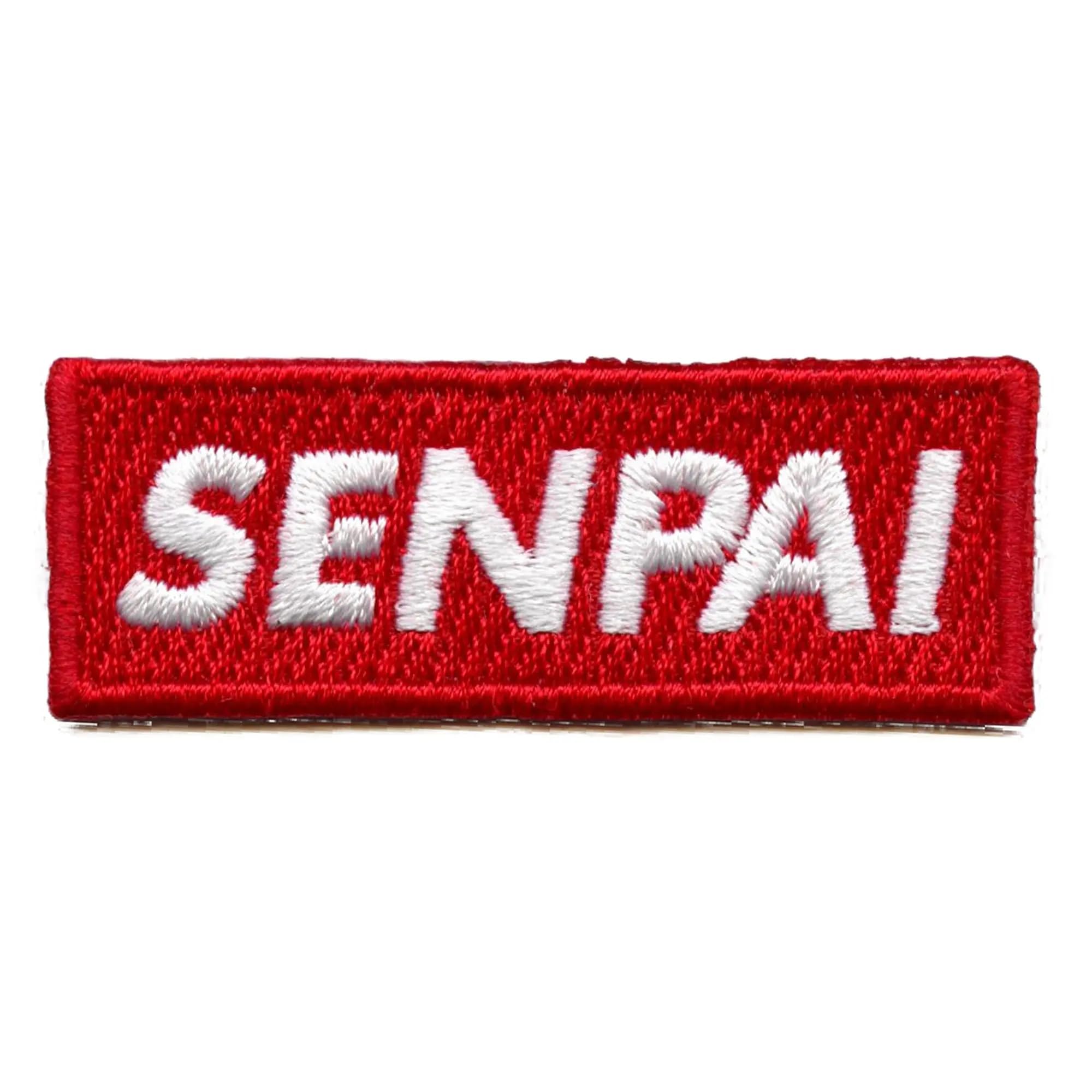 Senpai Hat Patch - Red Box Logo Embroidered Iron On Applique for DIY Jackets, Bags & Caps | Anime Fashion Accessory for Cosplay & Streetwear