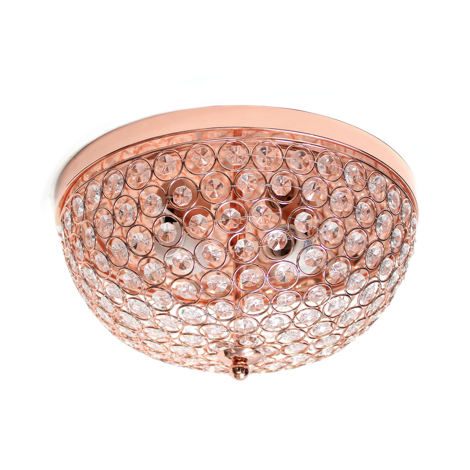 Crystal Glam 2-Light Flush Mount Ceiling Light Fixture in Rose Gold - Elegant Lighting for Bedroom, Living Room & Dining Room