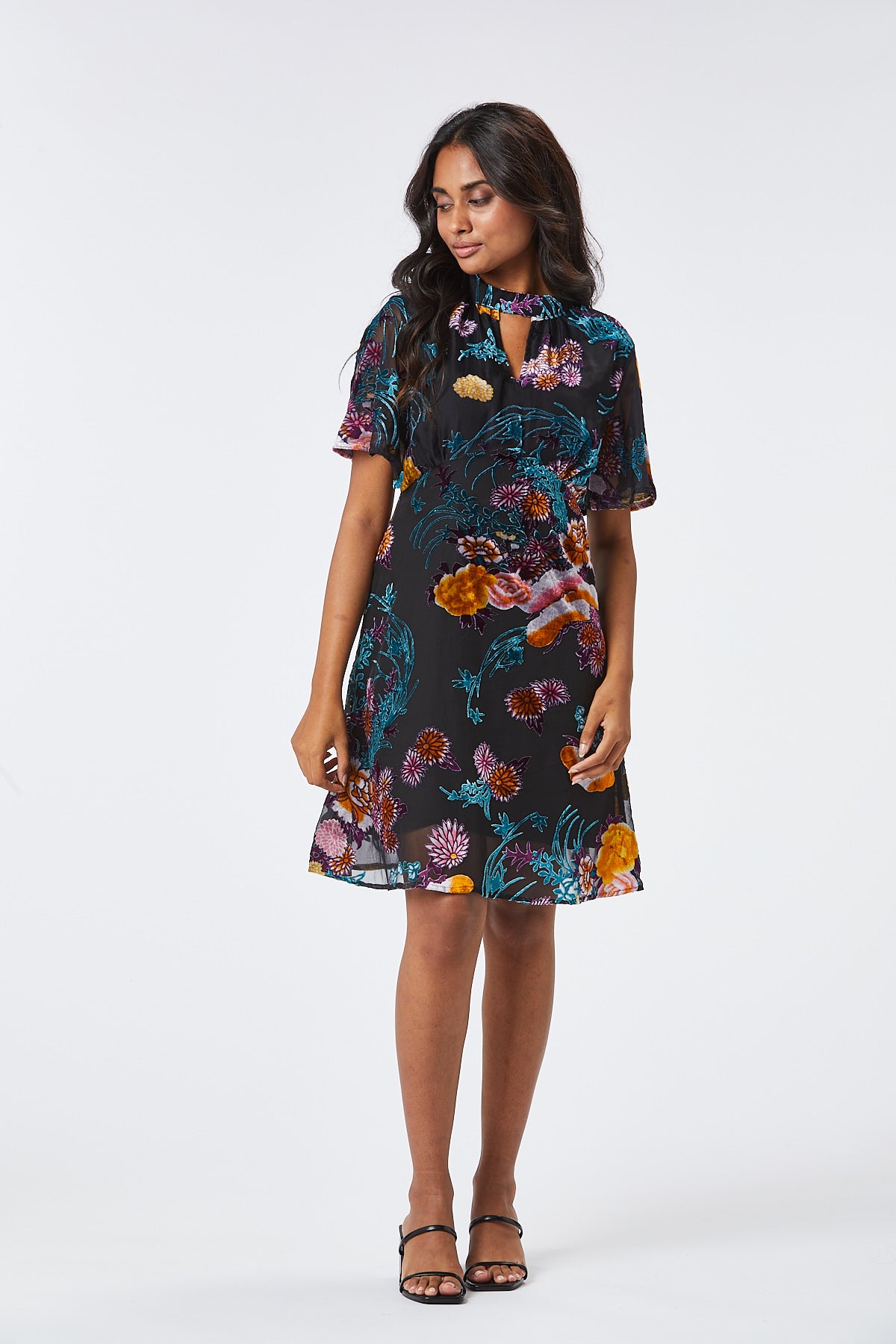 FILY Velvet Short Dress - Pink Floral Print Sleeveless Mini Dress for Women | Perfect for Date Night, Party & Special Occasions