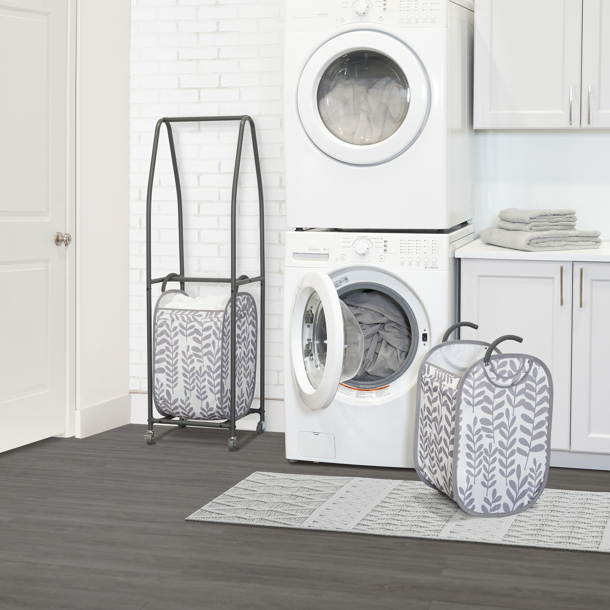 Neatfreak 2-Tier Rolling Laundry Hamper with Wheels & 2 Tote Bags - Foldable Clothes Organizer for Dirty Laundry, Towels, Blankets - Space Saving Storage Solution for Bedroom, Bathroom & Laundry Room - Modern Floral Design