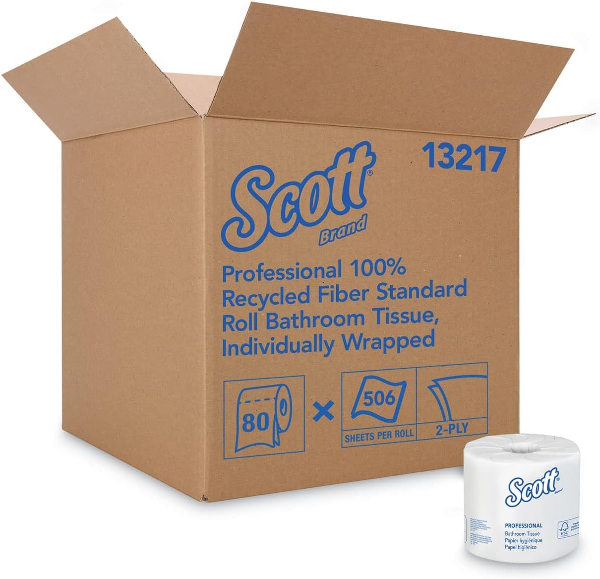 Scott Essential Professional 100% Recycled Fiber Bulk Toilet Paper for Business - 80 Rolls/Case (506 Sheets/Roll, 2-PLY, White) | Commercial Restrooms, Offices & Hospitality Use | Eco-Friendly Bathroom Tissue