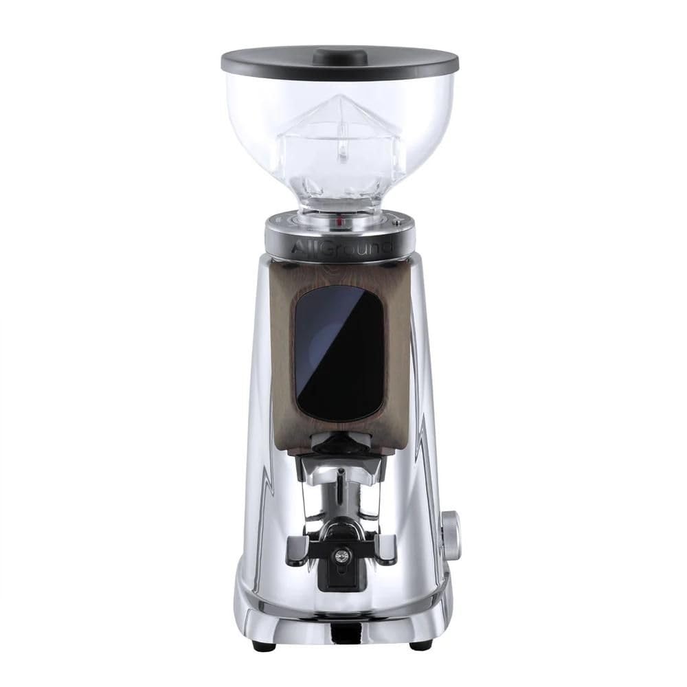 Premium Fiorenzato AllGround Home Coffee Grinder - Italian Made Stainless Steel Burr Grinder with Dark Oak Accents - Perfect for Espresso, French Press & Pour Over Brewing at Home