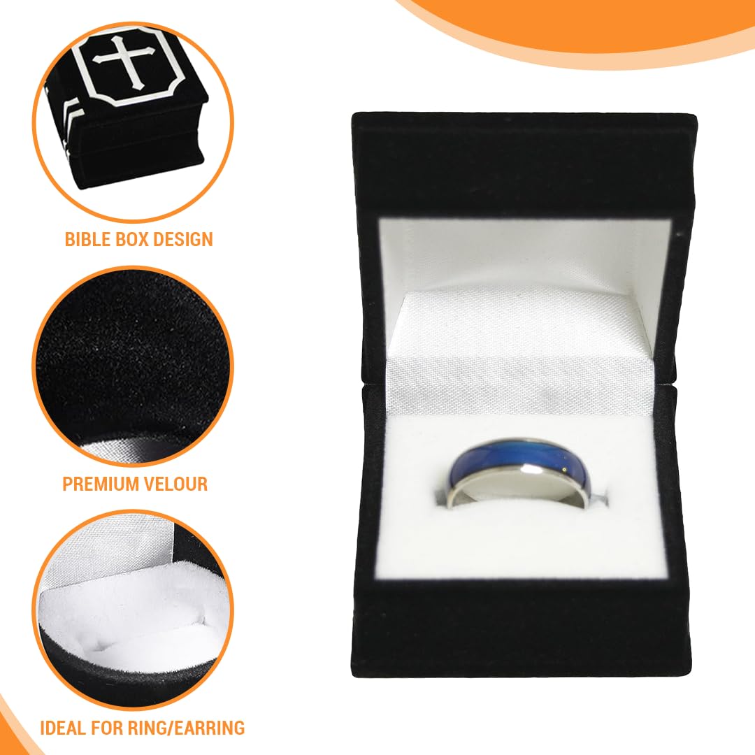 1.87x2x1.62 Inch Black Velvet Bible-Shaped Jewelry Box - Religious Jewelry Storage Organizer for Rings & Earrings | Perfect for Christian Gifts, Weddings, Baptisms & Church Celebrations | Elegant Gift Box for Religious Ceremonies & Special Occasions