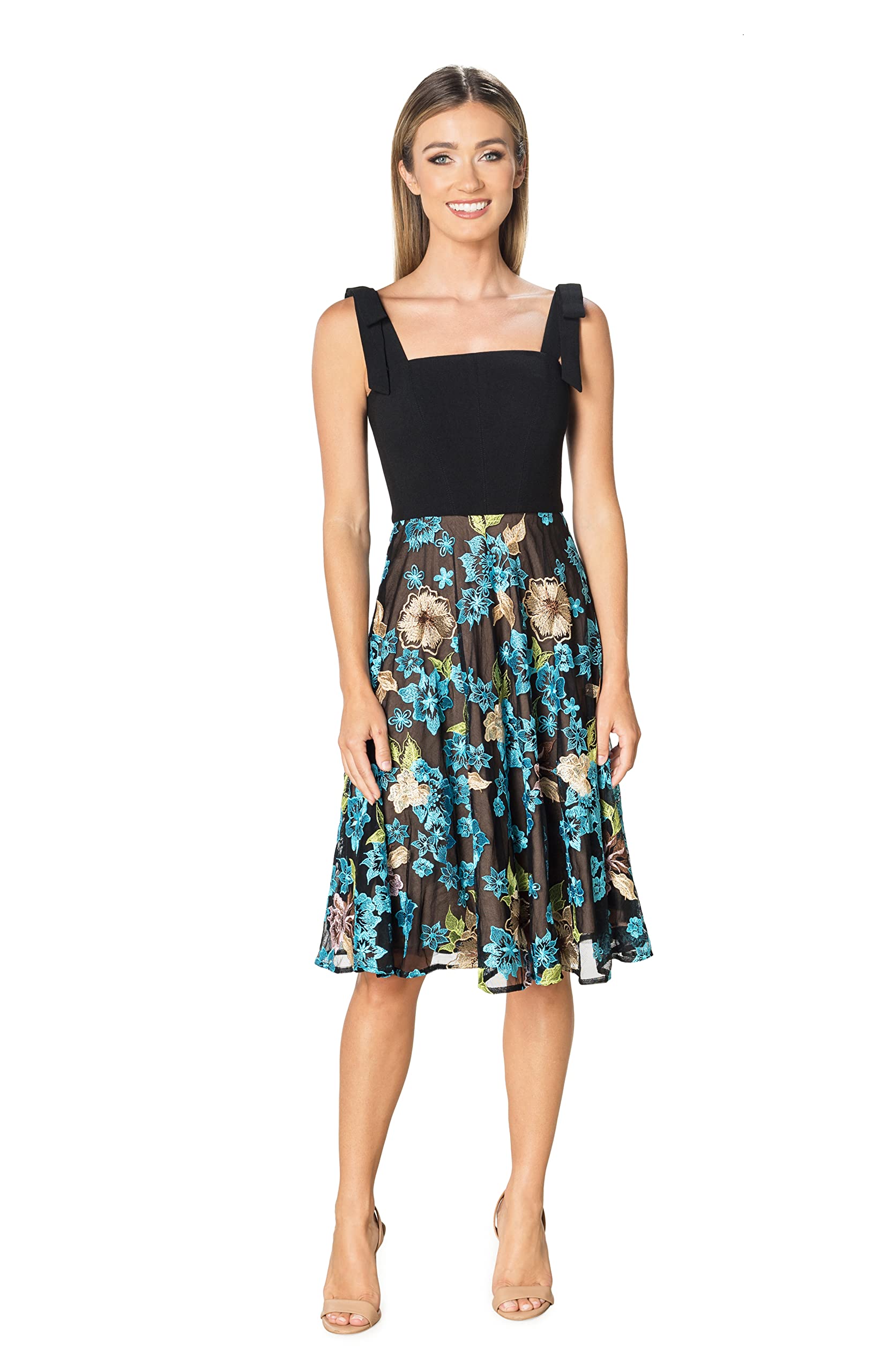 Dress the Population Women's Rosario Fit and Flare Midi Dress - Elegant Party & Wedding Guest Dress for Women | Perfect for Cocktail Events, Date Nights & Special Occasions