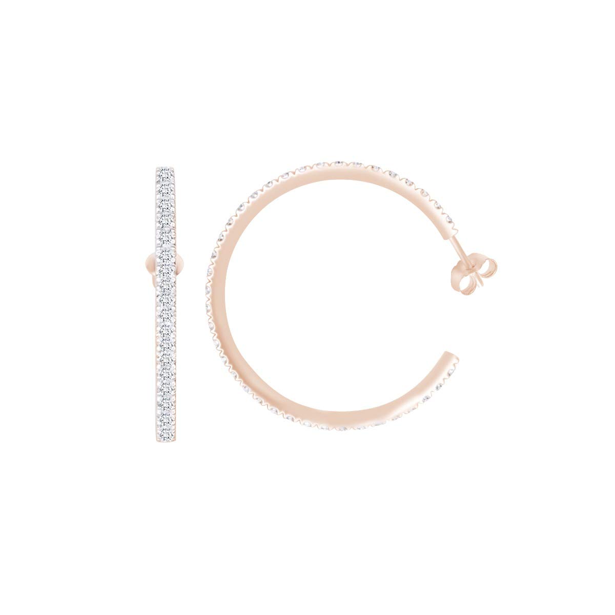 14k Gold Over Sterling Silver Round Cubic Zirconia Hoop Earrings (2.22 Cttw) - Elegant Dazzling Jewelry for Women, Perfect for Parties, Weddings & Everyday Wear