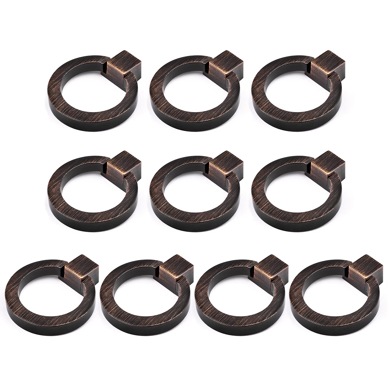 Oil-Rubbed Bronze Round Cabinet Knobs - 10 Pack Zinc Alloy Ring Pull Handles, 1.57