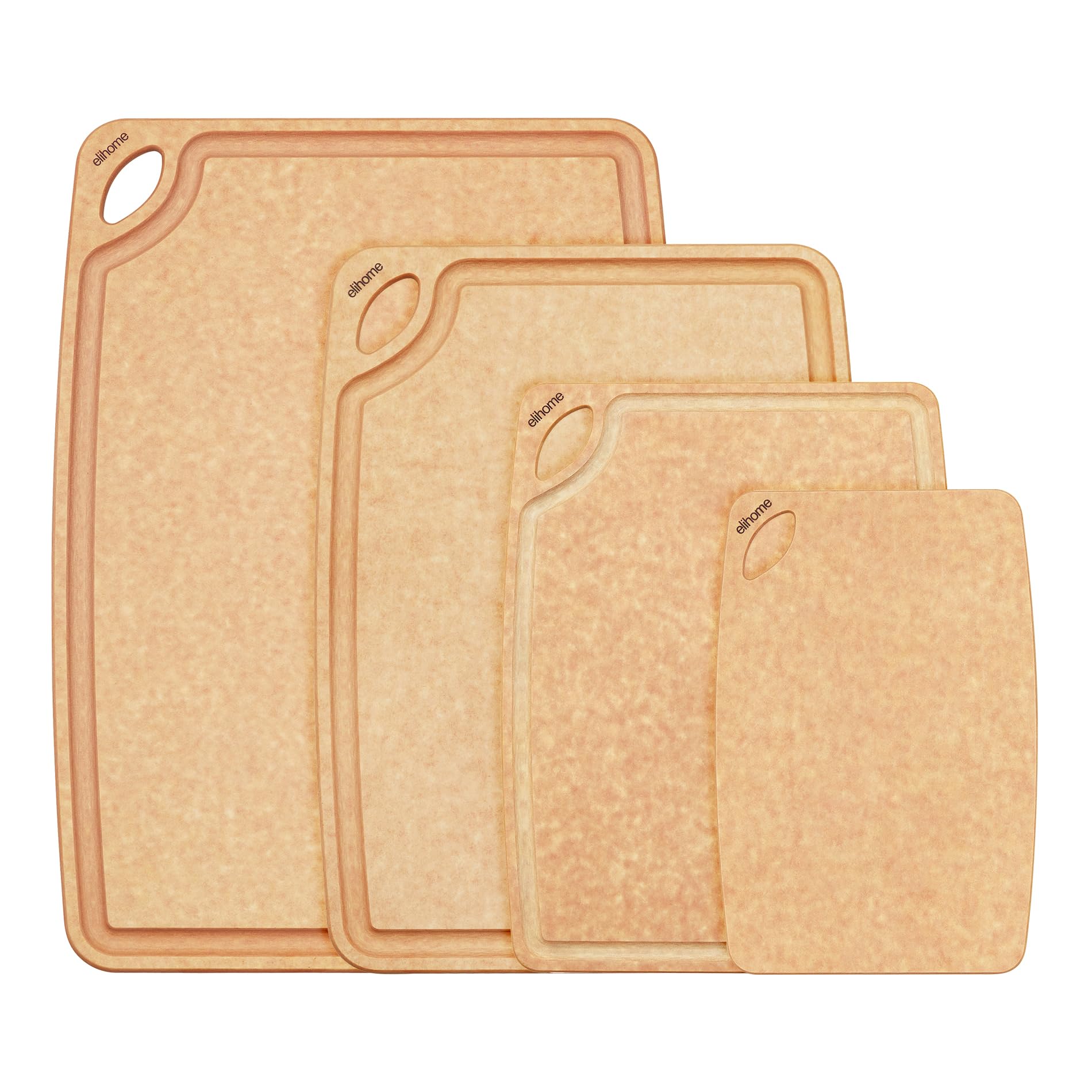 Premium 4-in-1 Wood Fiber Cutting Board Set - Non-Porous, BPA Free & Dishwasher Safe - Eco-Friendly Kitchen Chopping Boards with Juice Grooves & Ergonomic Handles - Perfect for Meal Prep, Slicing Meat, Vegetables & Fruits - Made in USA