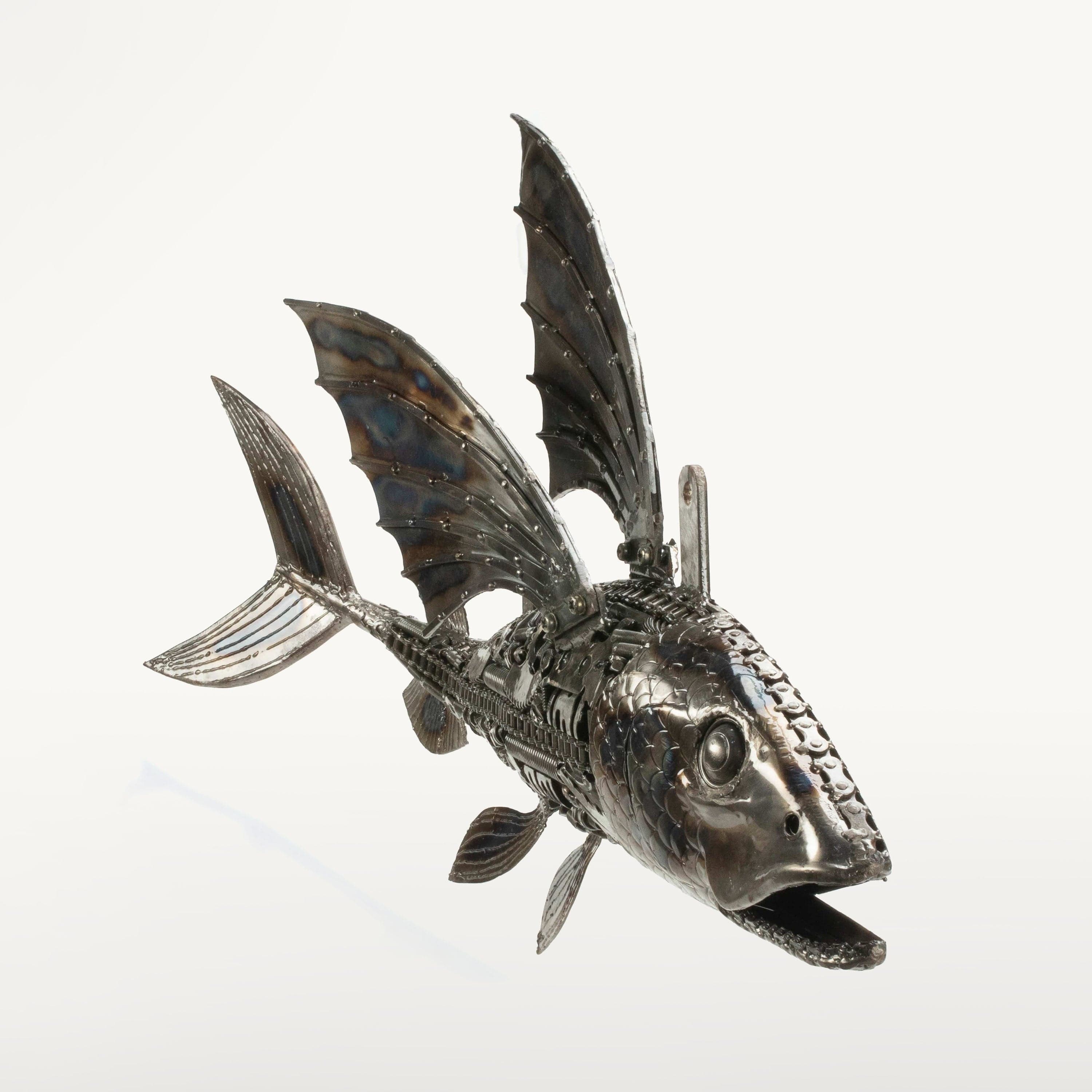 35 Flying Fish (Left) Recycled Metal Wall Art Sculpture - Handmade Eco-Friendly Home Decor for Living Room, Bedroom & Office