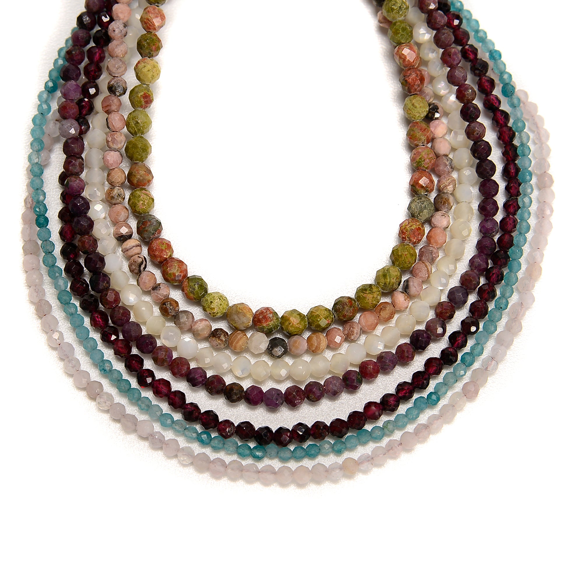Faceted Round Mixed Gemstone Beaded Anklet - 2mm, 3mm, 4mm Sizes - 9'' Adjustable Length - Perfect for Beach, Boho & Summer Fashion
