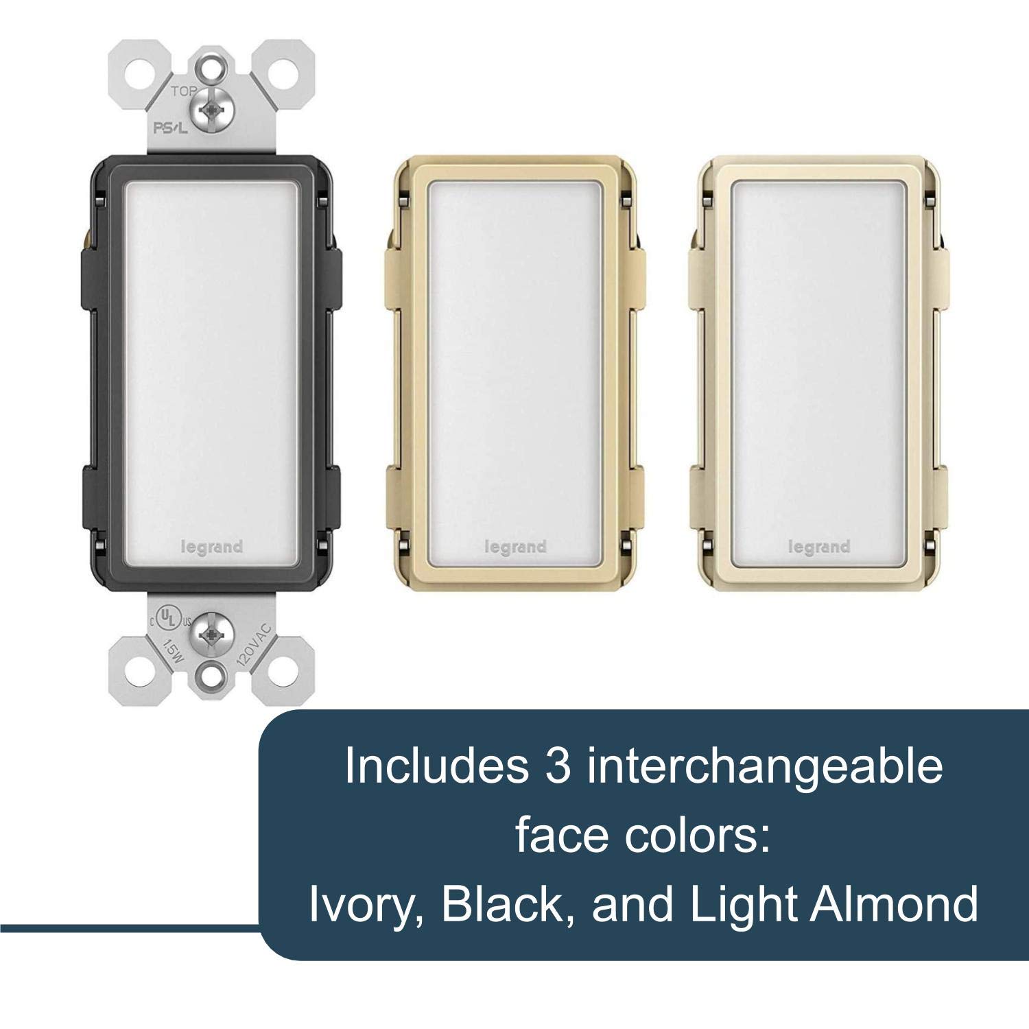 Legrand Adjustable LED Night Light Outlet - Full Dimmable Plug-in Wall Light for Hallways, Stairs & Bedrooms - Black/Light Almond/Ivory (1 Pack) - Perfect for Safe Nighttime Navigation & Ambient Lighting
