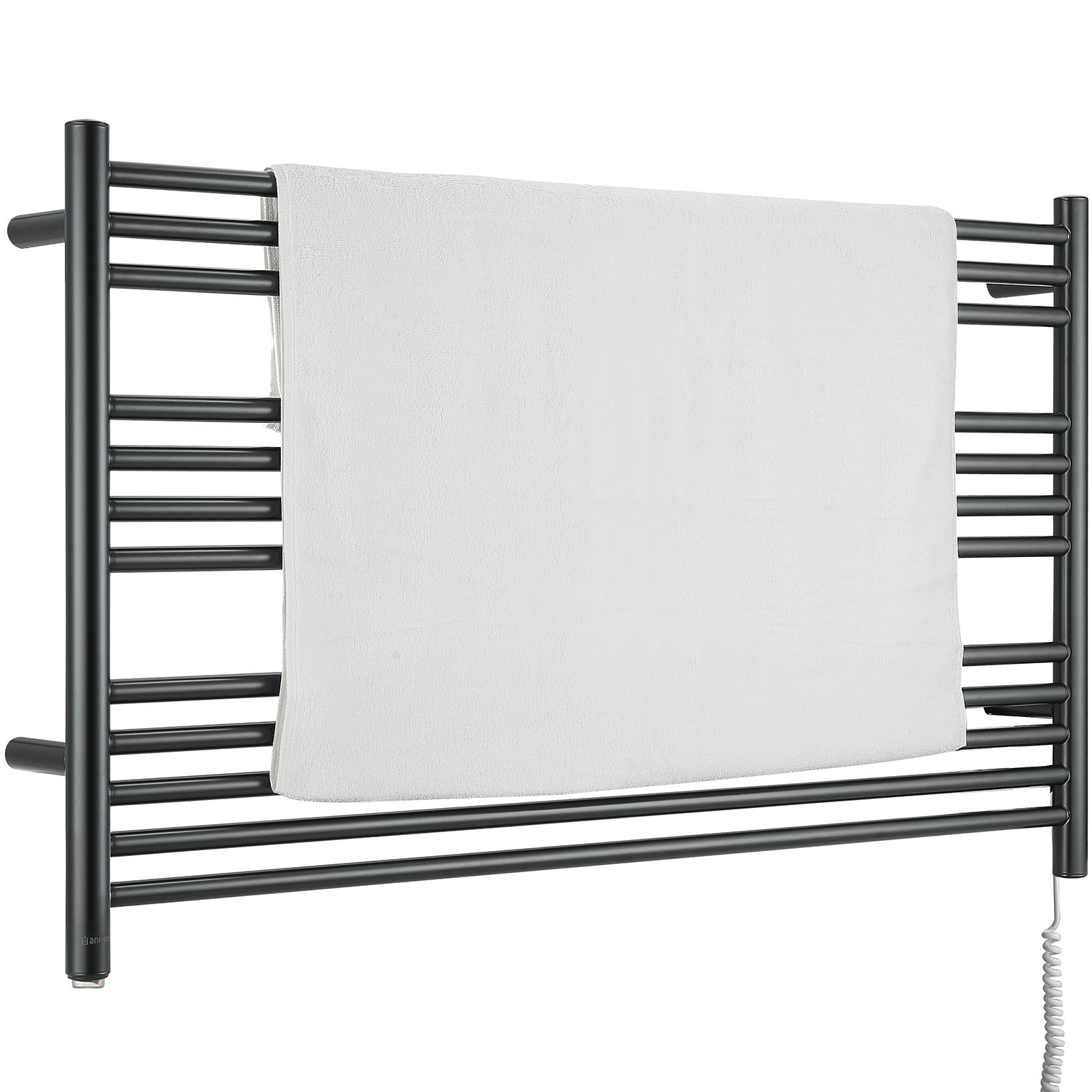 Ancona Amplia Dual 12 Bar Hardwired & Plug-in Bathroom Towel Warmer Heater - Matte Black Finish for Luxury Spa & Master Bathroom