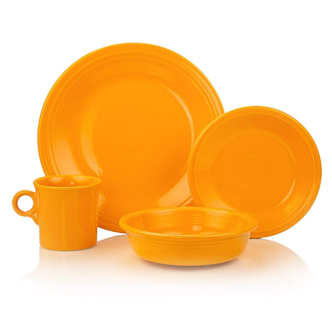 Fiesta® 16-Piece Dinnerware Set in Butterscotch - Classic Stoneware Plates, Bowls & Mugs for Everyday Dining, Entertaining & Kitchen Decor