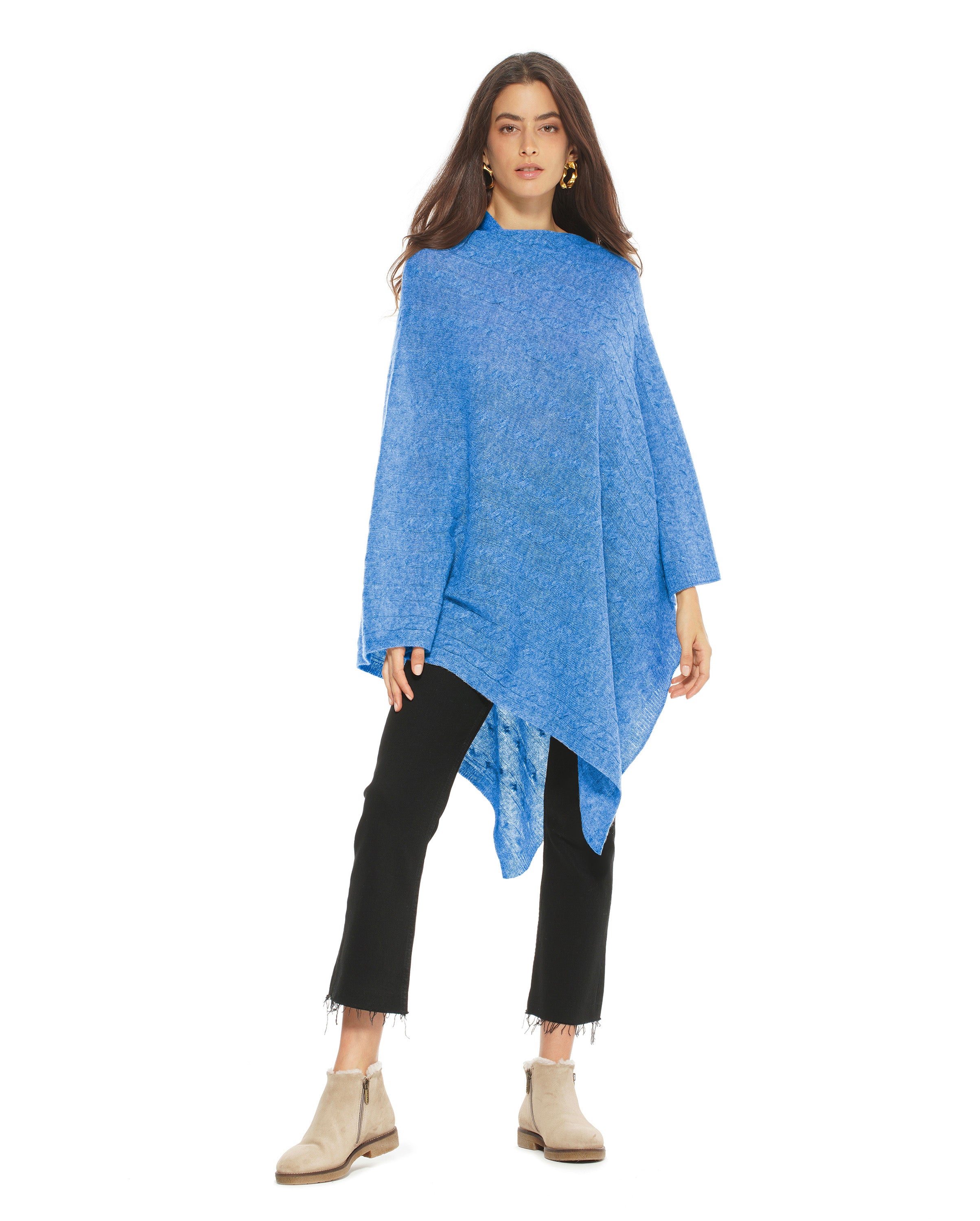 Women's Pure Cashmere Cable Knit Poncho Sweater - Soft Winter Wrap Shawl for Women - Cozy Fall & Winter Fashion Accessory for Office, Travel and Casual Outings