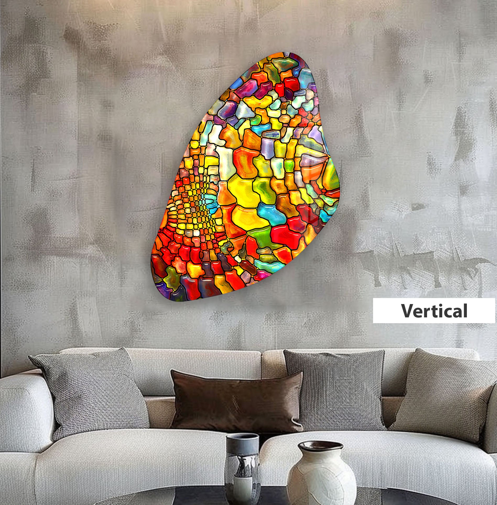 Handmade Aesthetic Orange Stained Irregular Glass Wall Art - Modern Abstract Home Decor for Living Room, Bedroom & Office