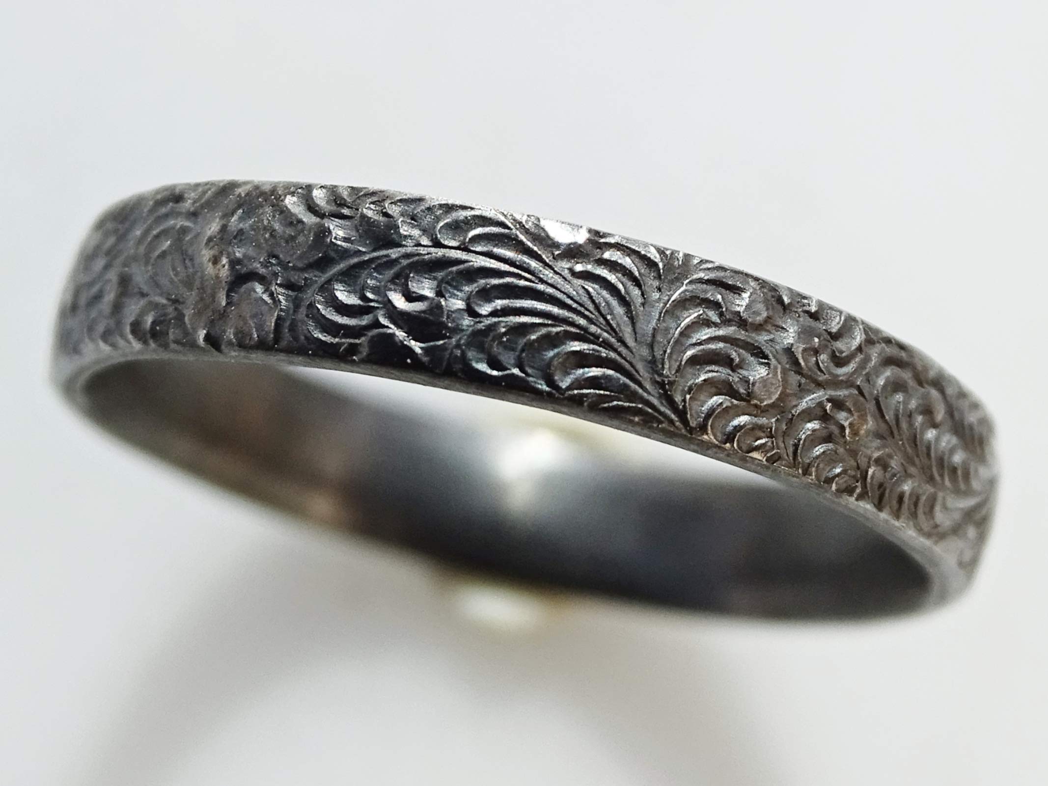 Intricate Pattern Silver Ring for Women - Black Eternity Stacking Ring, Wedding Band, Scroll Design - Unique Gift for Her - Perfect for Anniversaries, Engagements & Everyday Wear