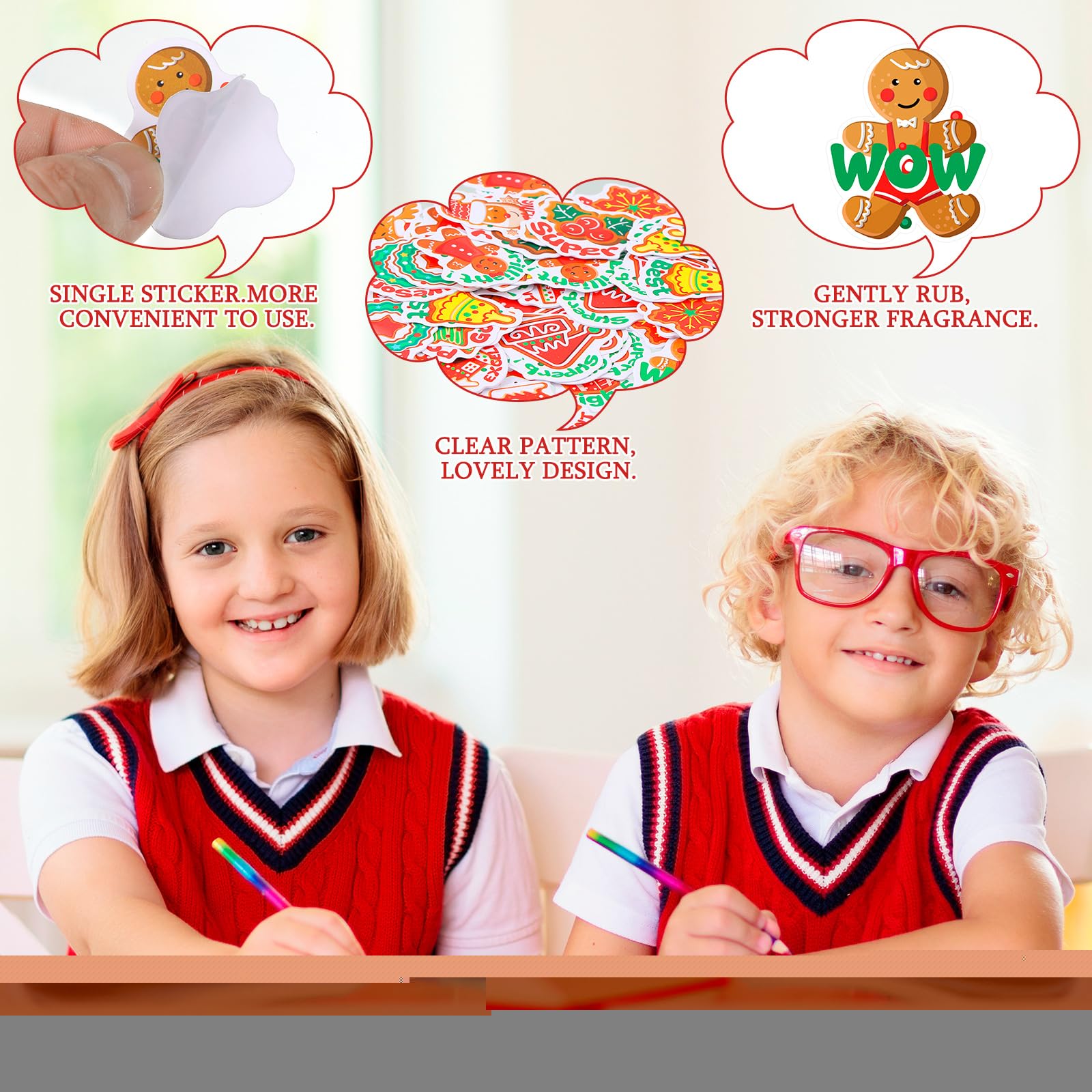 300 Pcs Christmas Scratch and Sniff Stickers for Kids - Xmas Scented Motivational Stickers, Holiday Teacher Reward Stickers, Classroom Incentives & Positive Stickers for Students (24 Styles) - Perfect for Classroom Gifts, Party Favors & Holiday Activities