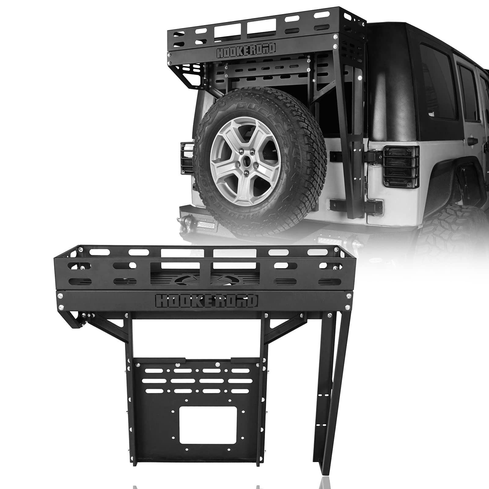 Hooke Road Heavy Duty Rear Cargo Basket Rack for 2007-2018 Jeep Wrangler JK 2/4 Door | Durable Tailgate & Roof Storage Solution | Perfect for Camping, Off-Roading & Outdoor Adventures