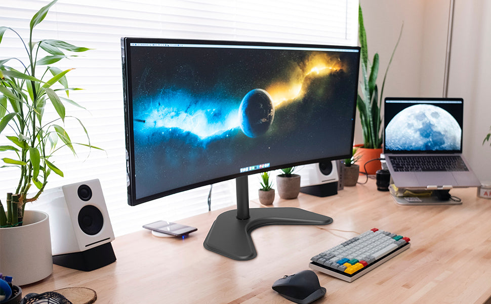 Heavy Duty Adjustable TV Desk Mount Stand for 10-27 Inch Monitors - VESA 75x100mm Compatible, Free Standing Monitor Arm Holds up to 19.8lbs - Perfect for Home Office, Gaming Setup & Workspace Ergonomics