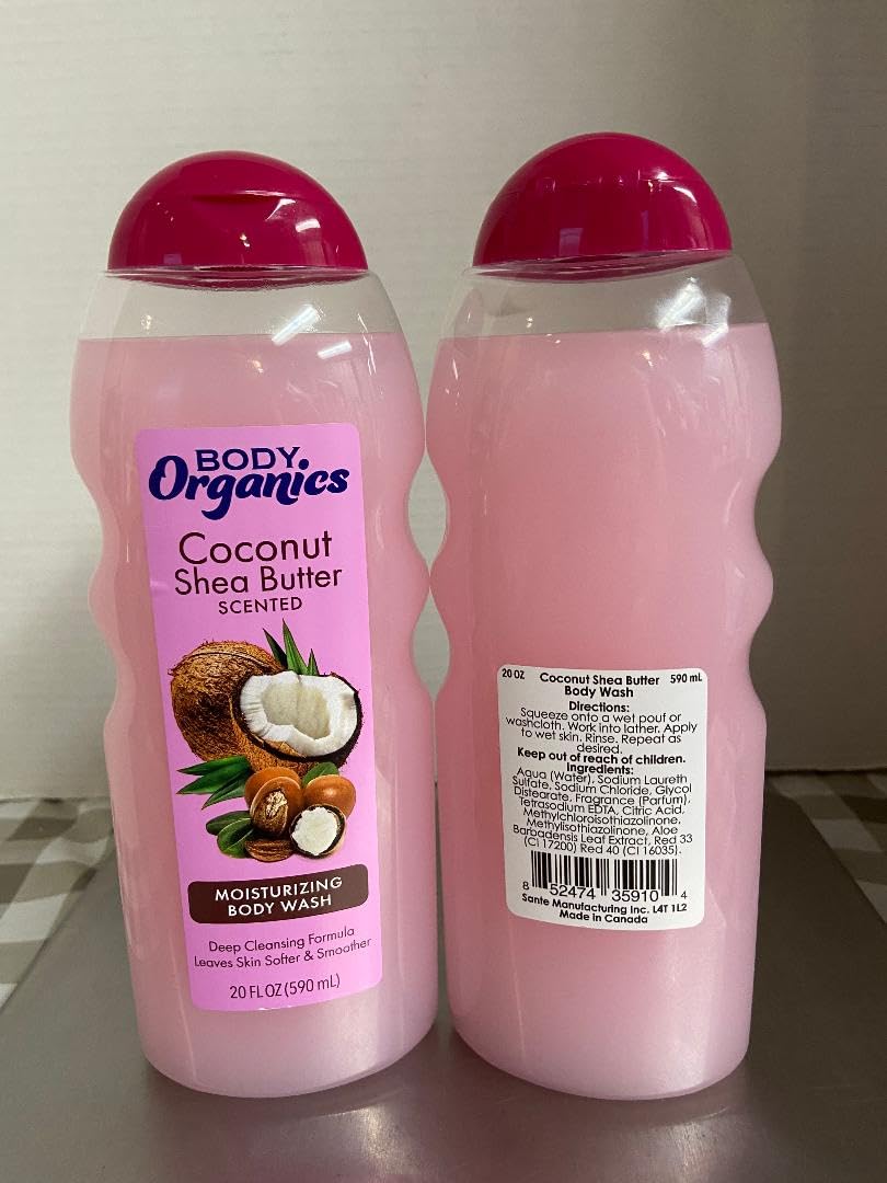 Organic Coconut & Shea Butter Body Wash - 2 Pack (20 oz Each) - Moisturizing & Nourishing for Dry Skin - Perfect for Daily Shower & Spa Relaxation