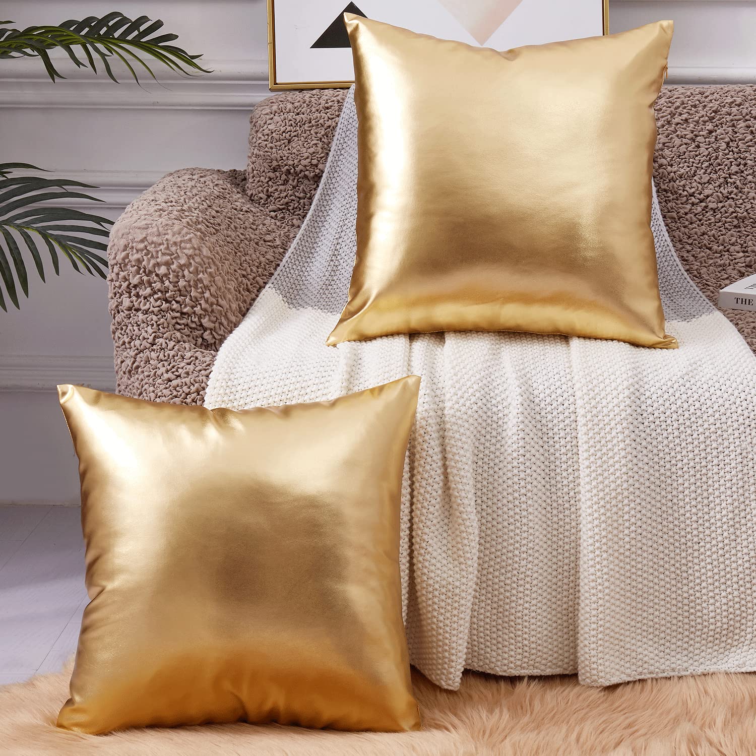 EUCIOR 18x18 Gold Metallic Shiny Decorative Pillow Cover - Modern Luxury Throw Pillow for Bed, Couch, Sofa - Perfect for Home Decor, Living Room Accent & Wedding Gift