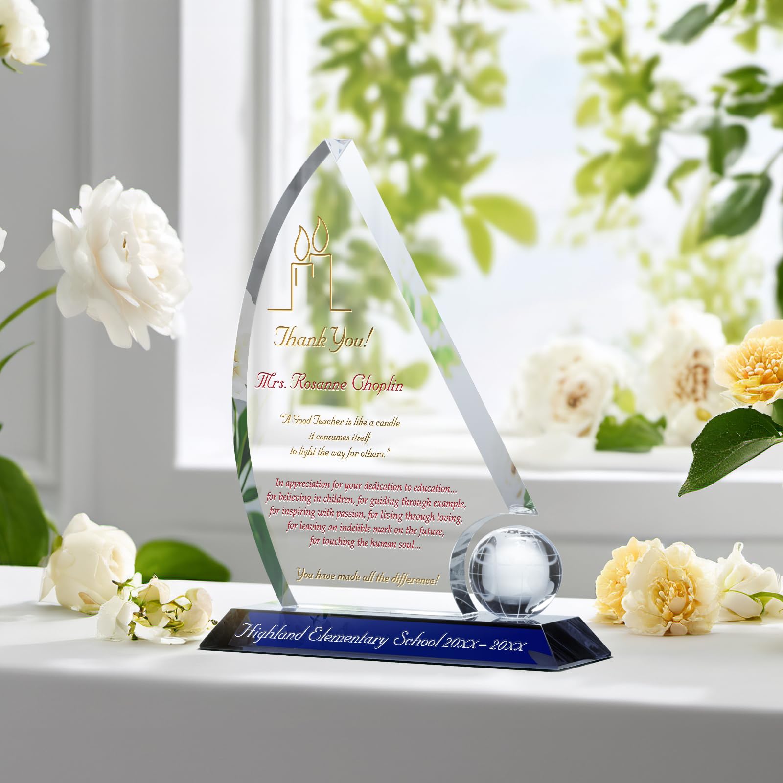 Custom Engraved Crystal Sailboat Retirement Plaque for Teachers - Personalized with Name, School & Years of Service - 10 Inch Unique Educator Retirement Gift for Men & Women - Perfect for Retirement Parties, Office Decor & Teacher Appreciation