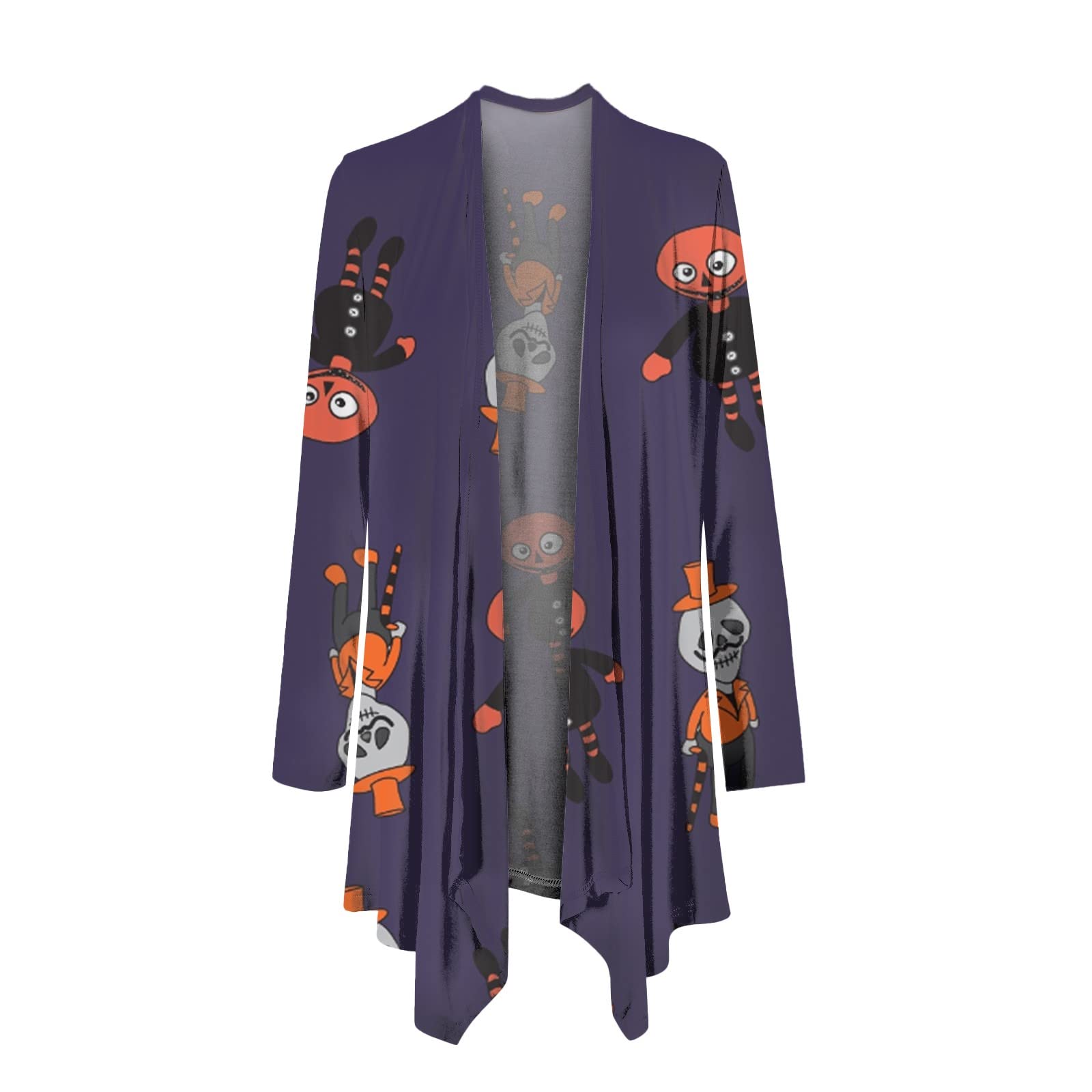 Women's Halloween Cardigan - Cat & Pumpkin Print Long Sleeve Open Front Sweater Coat | Cozy Fall Outwear for Parties, Trick-or-Treating & Seasonal Celebrations