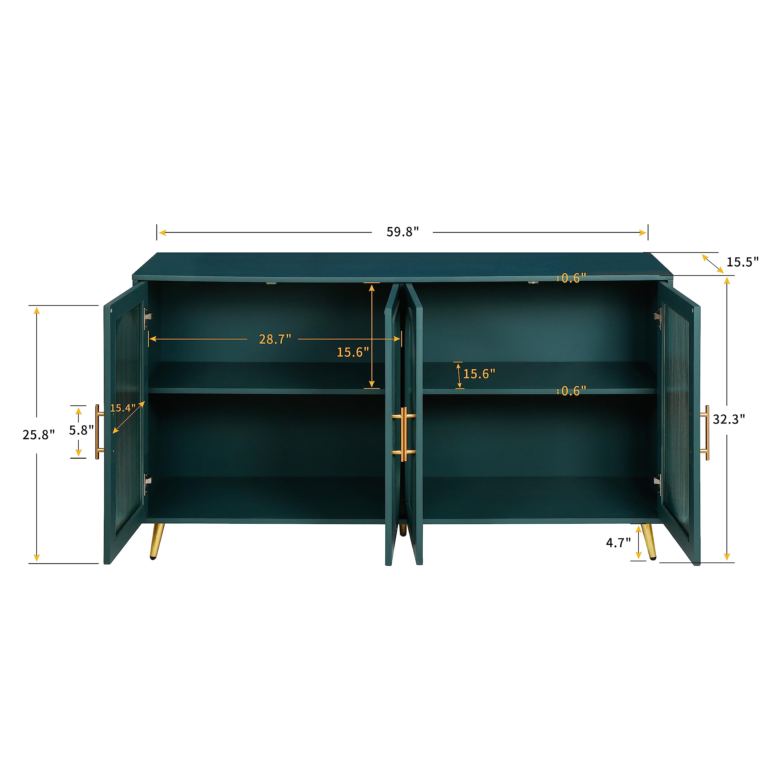 Antique Blue Buffet Sideboard Cabinet with Glass Doors - Freestanding Storage Cabinet for Dining Room, Living Room & Entryway | Large Kitchen Console Table for Home Decor & Organization