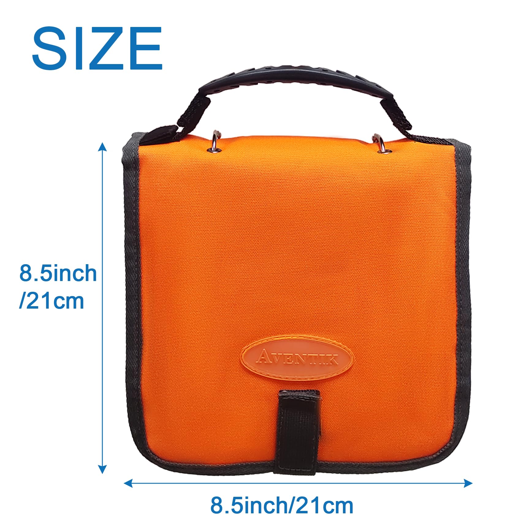 Aventik Waterproof Fishing Tackle Binder - Soft Bait Organizer Storage Bag with Saltwater Resistant Cover - 8.5x8.5x1.1 Inch Orange Rig Bag for Saltwater & Freshwater Fishing - Perfect for Boat, Kayak and Shore Fishing Trips