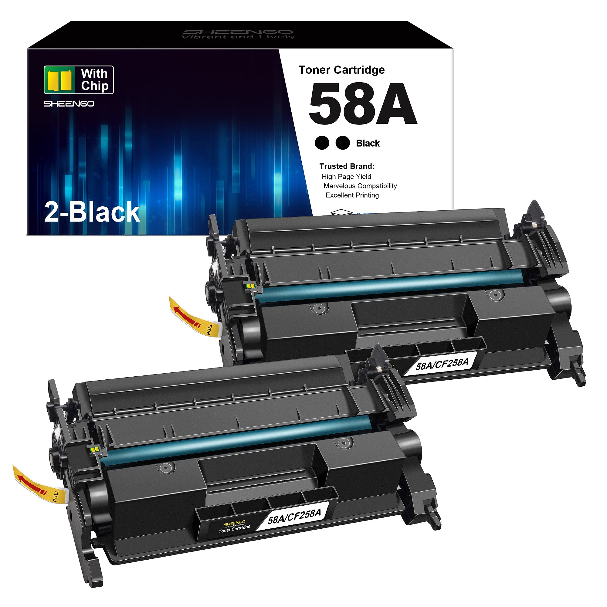 58A CF258A Toner Cartridge with Chip - Replacement for HP 58A/58X CF258A/CF258X - Compatible with HP LaserJet Pro MFP M428fdw/M428fdn/M428dw/M428/M404dn/M404dw/M404n/M404/M406dn/M430f/M304 Printers (2 Black Cartridges) - Perfect for Office Printing, Home Use & High-Volume Documents