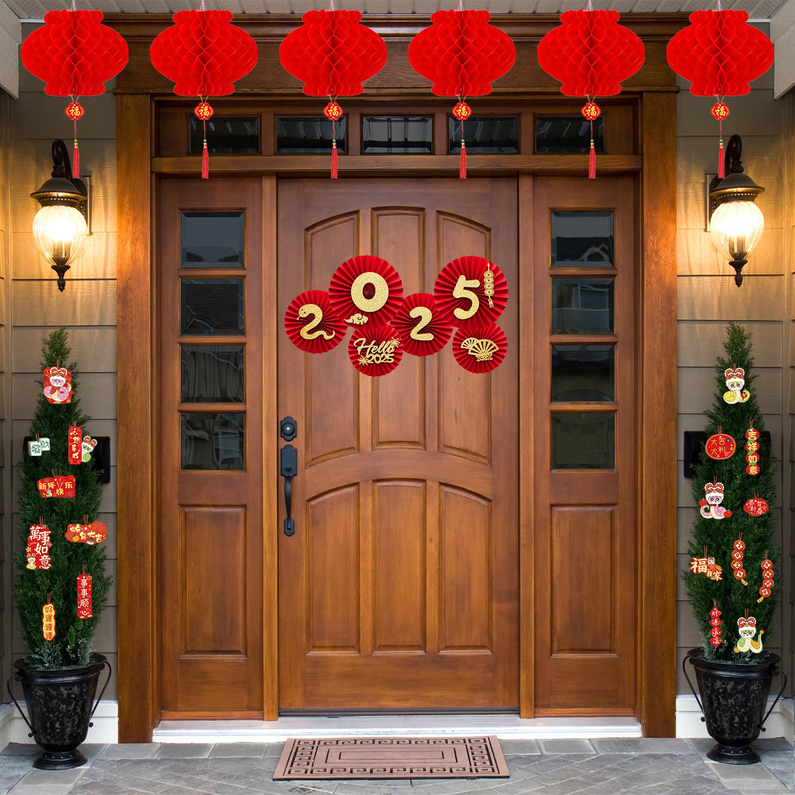 Chinese New Year Decorations 2025 - Red Paper Lanterns, Hanging Ornaments, Fu Character Stickers, Spring Festival Banners & Red Envelopes for Lunar New Year - Perfect for Home, Office & Party Decorations