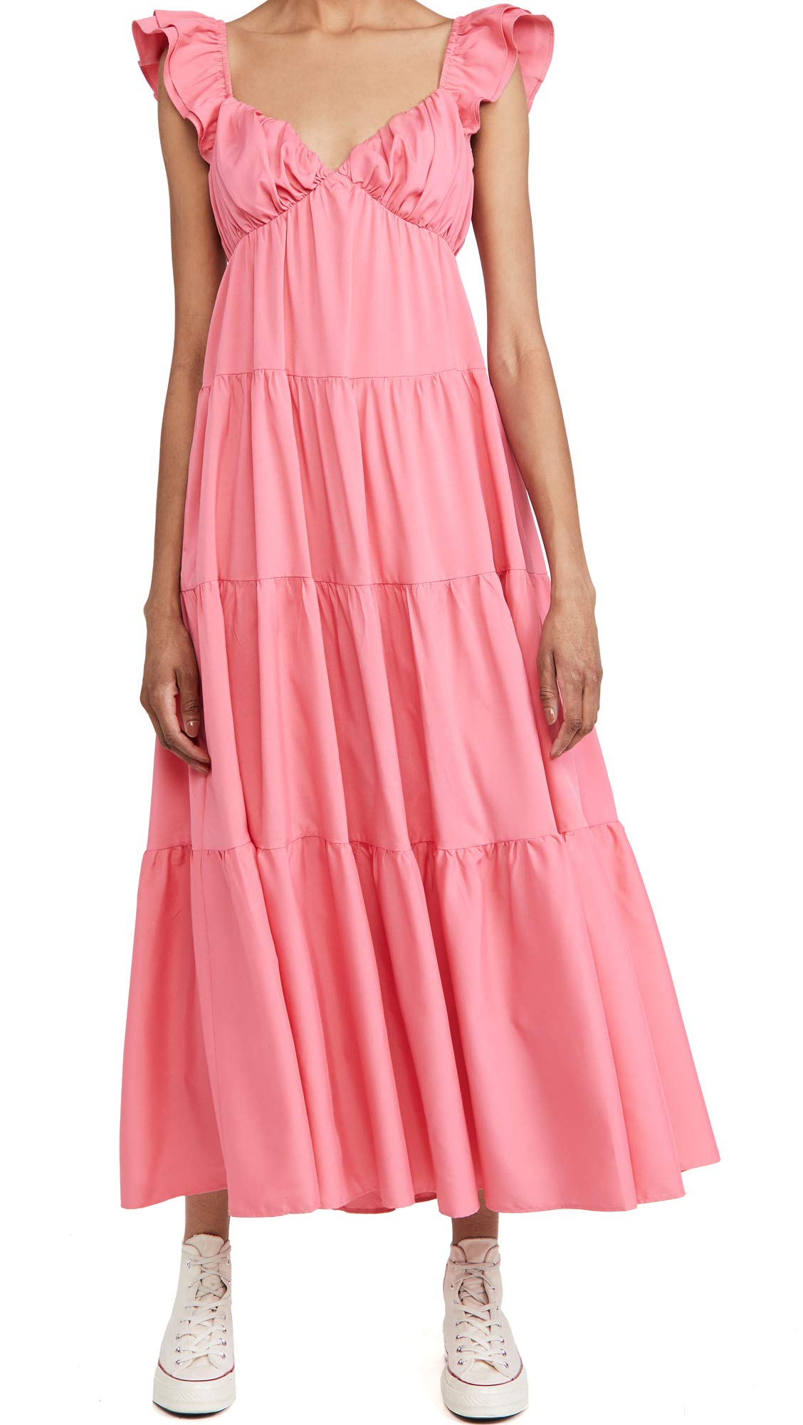 English Factory Women's Ruffle Sleeve Maxi Dress - Flowy Summer Beach Dress with Bohemian Style for Vacation, Party & Date Night