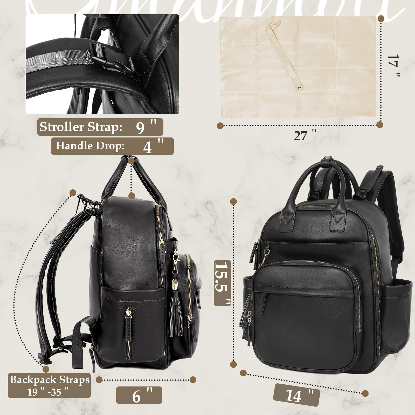 Premium Leather Diaper Backpack for Moms - Large Travel Baby Bag with Changing Pad | Stylish & Spacious Diaper Bag for On-the-Go Parents, Perfect for Travel, Shopping & Daily Outings